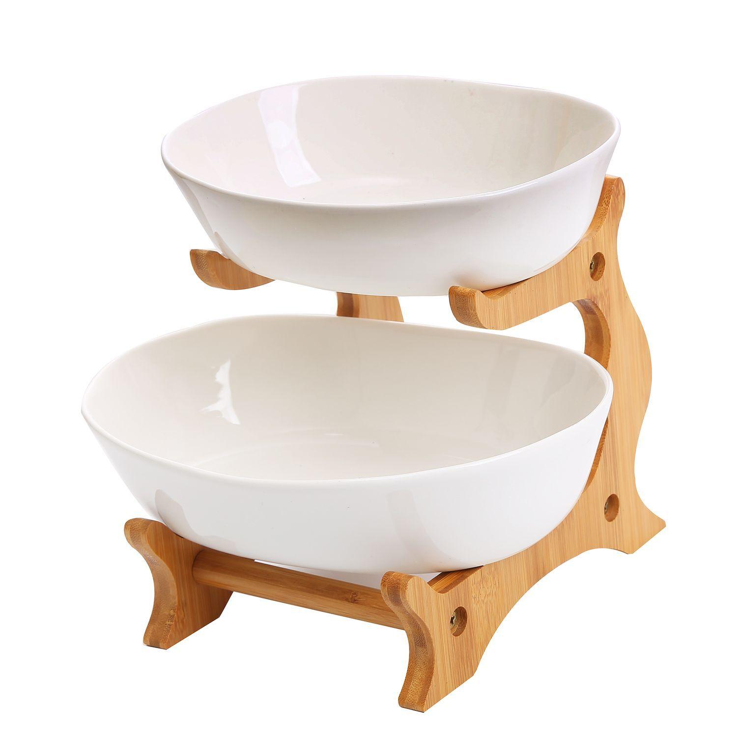 Frutera cerámica / madera 2 niveles 26 cm-0