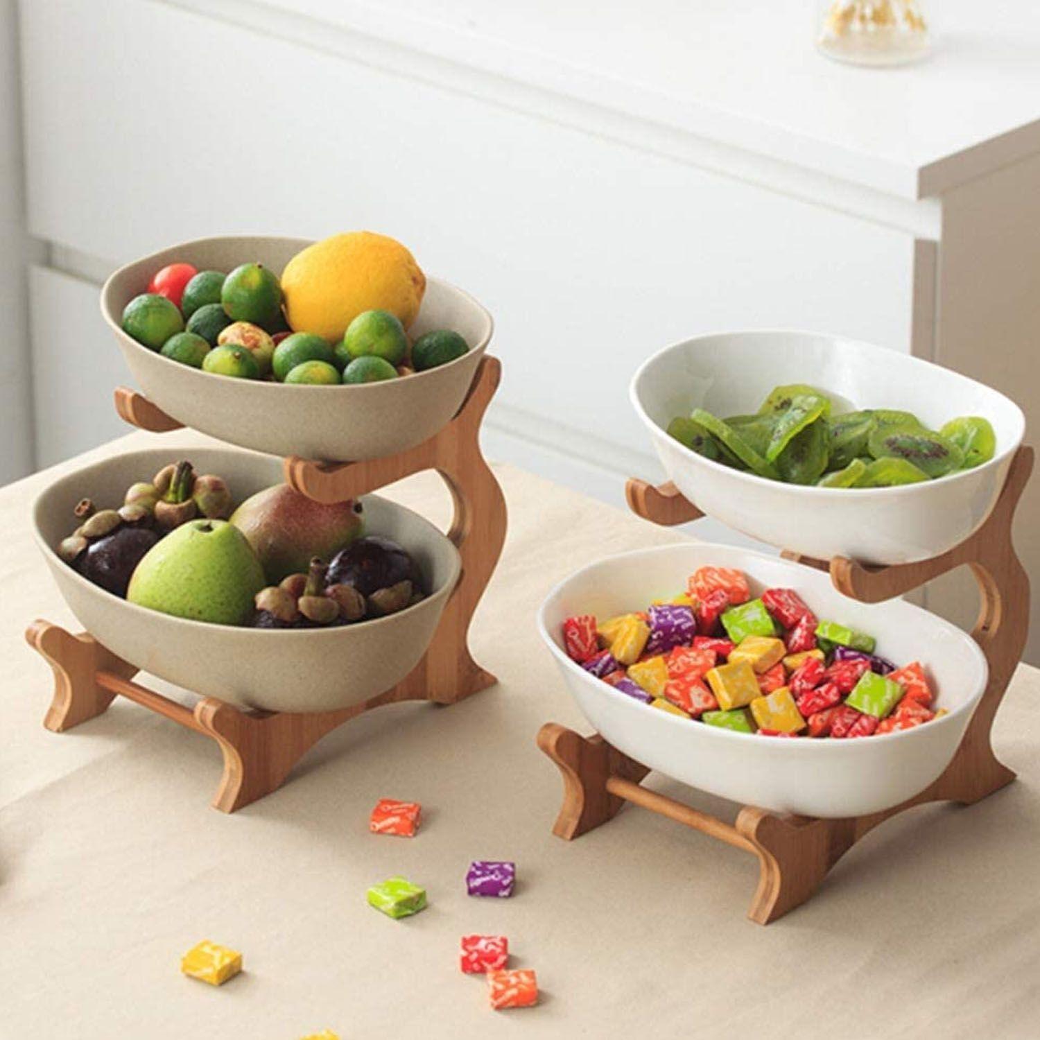 Frutera cerámica / madera 2 niveles 26 cm-5
