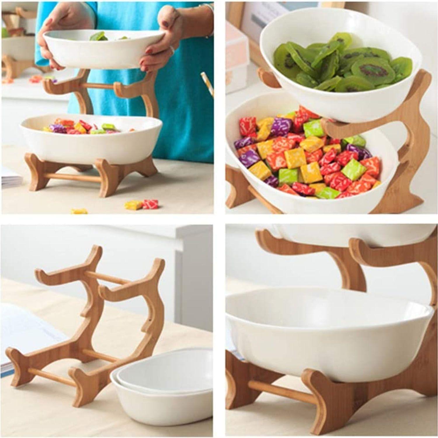 Frutera cerámica / madera 2 niveles 26 cm-4