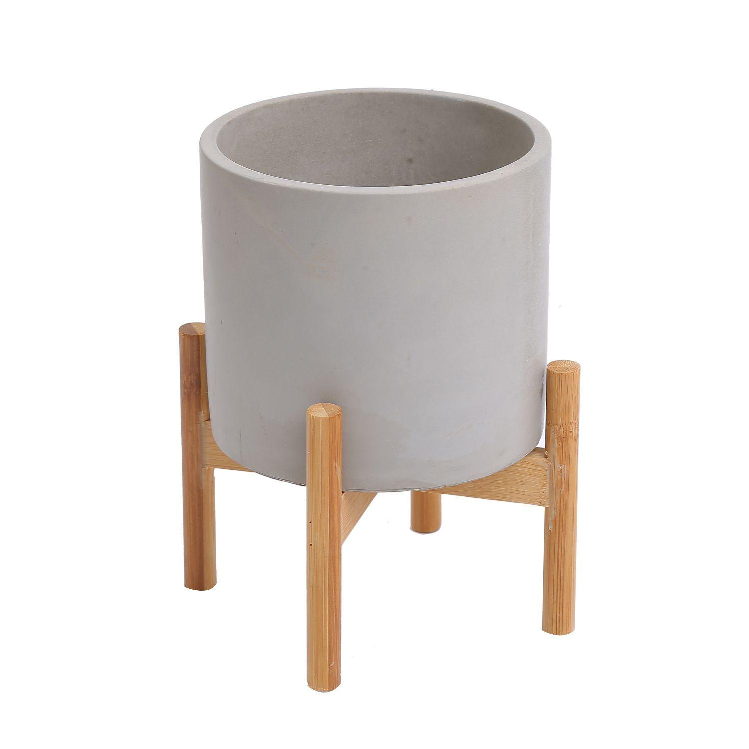 Maceta con pedestal de madera color gris 21cm-0