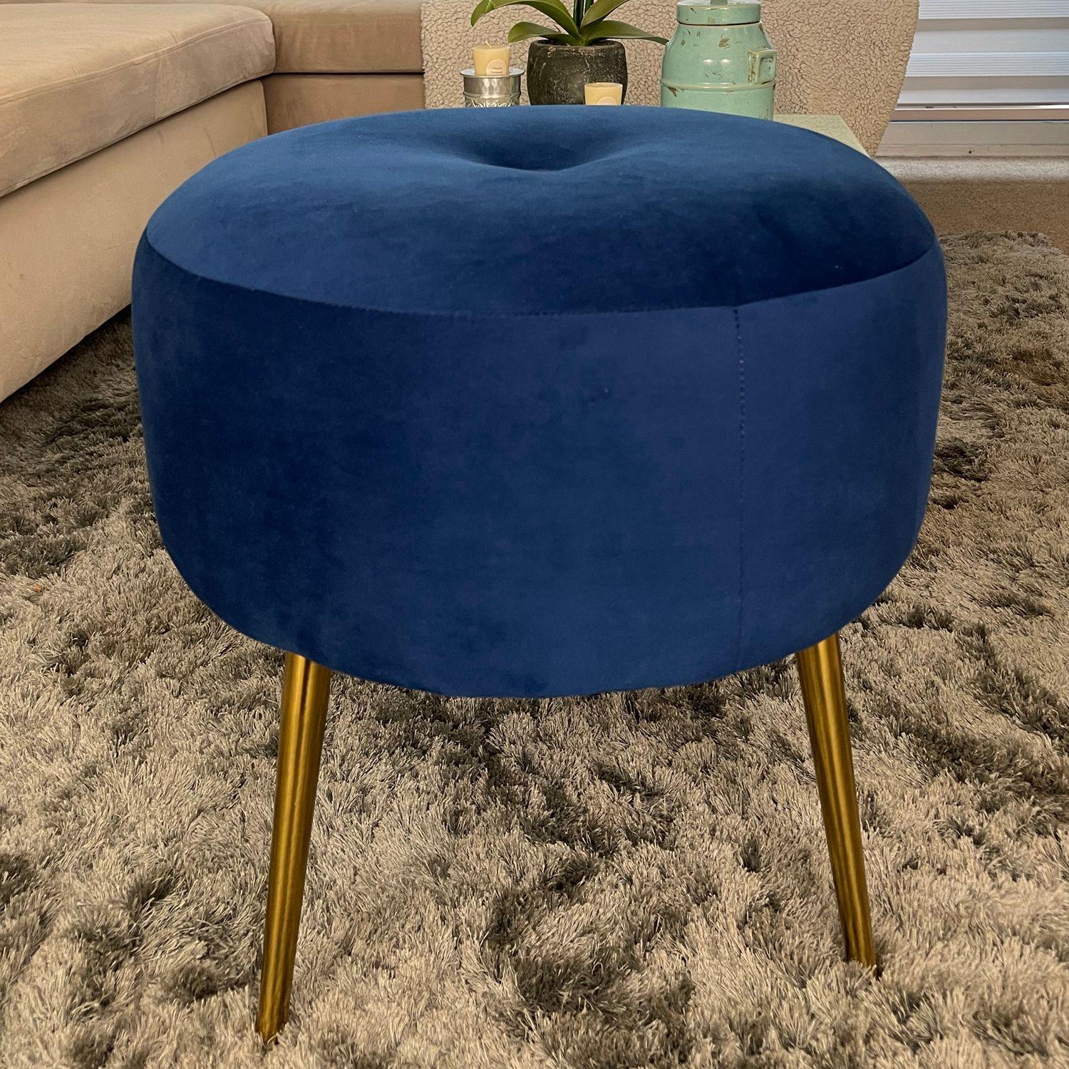 Pouf Ely felpa azul marino pata dorada-3