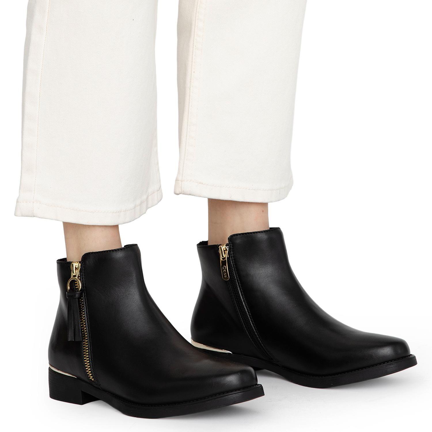 Botin de cuero mujer Gacel negro Hortencia-1