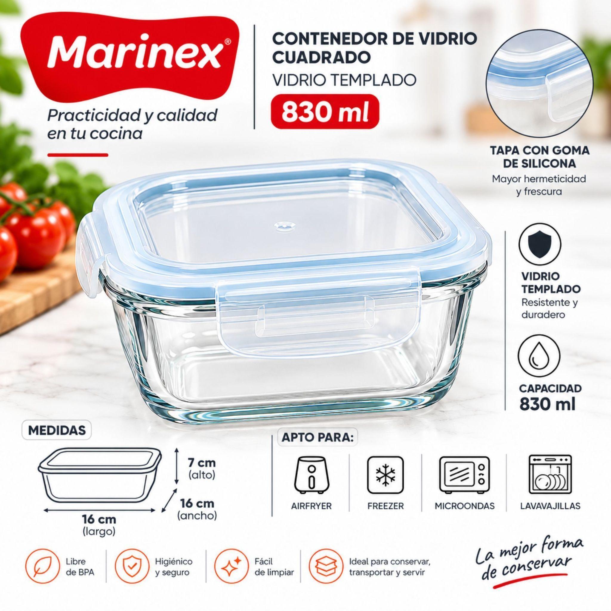 Contenedor Hermetico Marinex Vidrio Templado 830ml-2