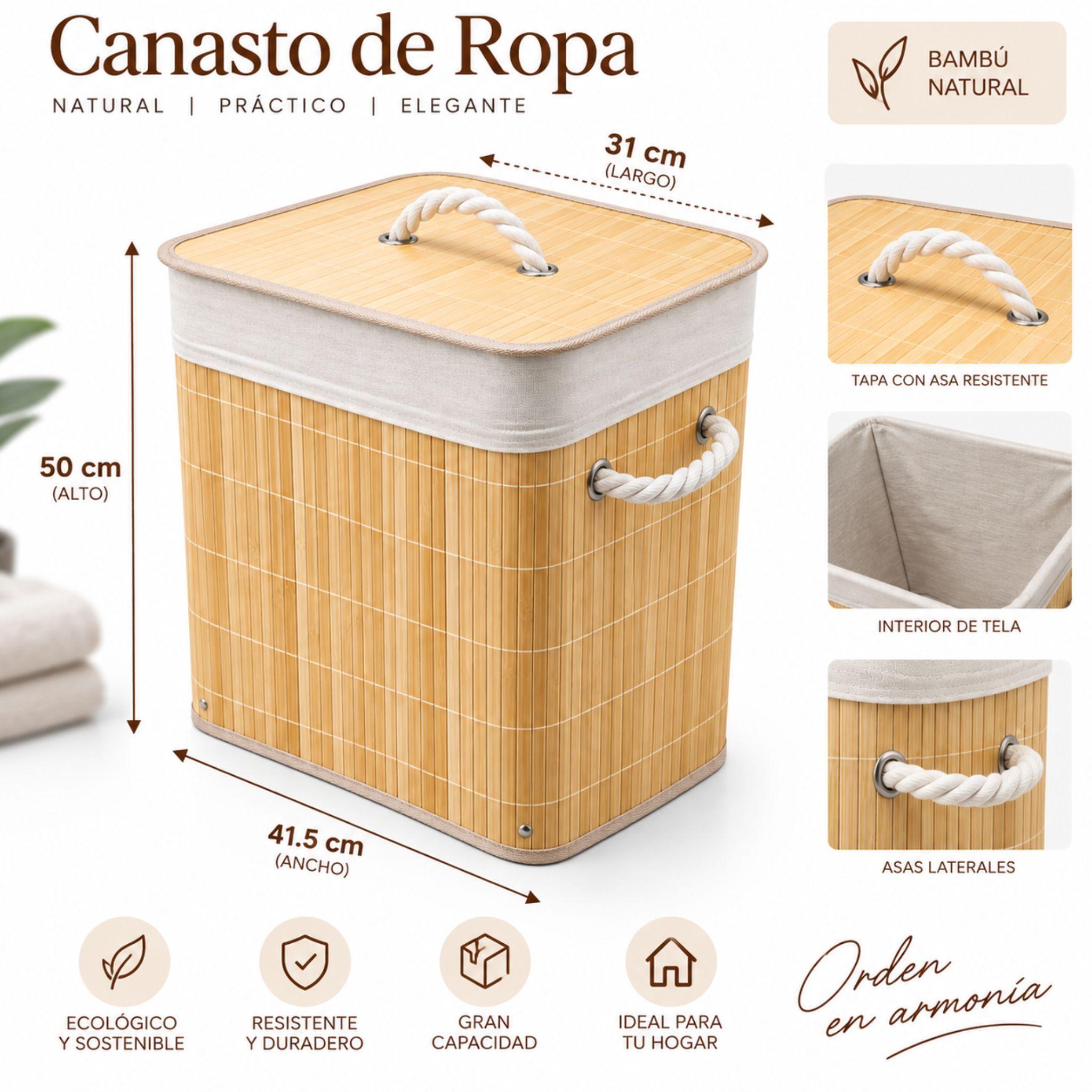 Canasto Para Ropa Bambu Cesta De Ropa Sucia Grande-5