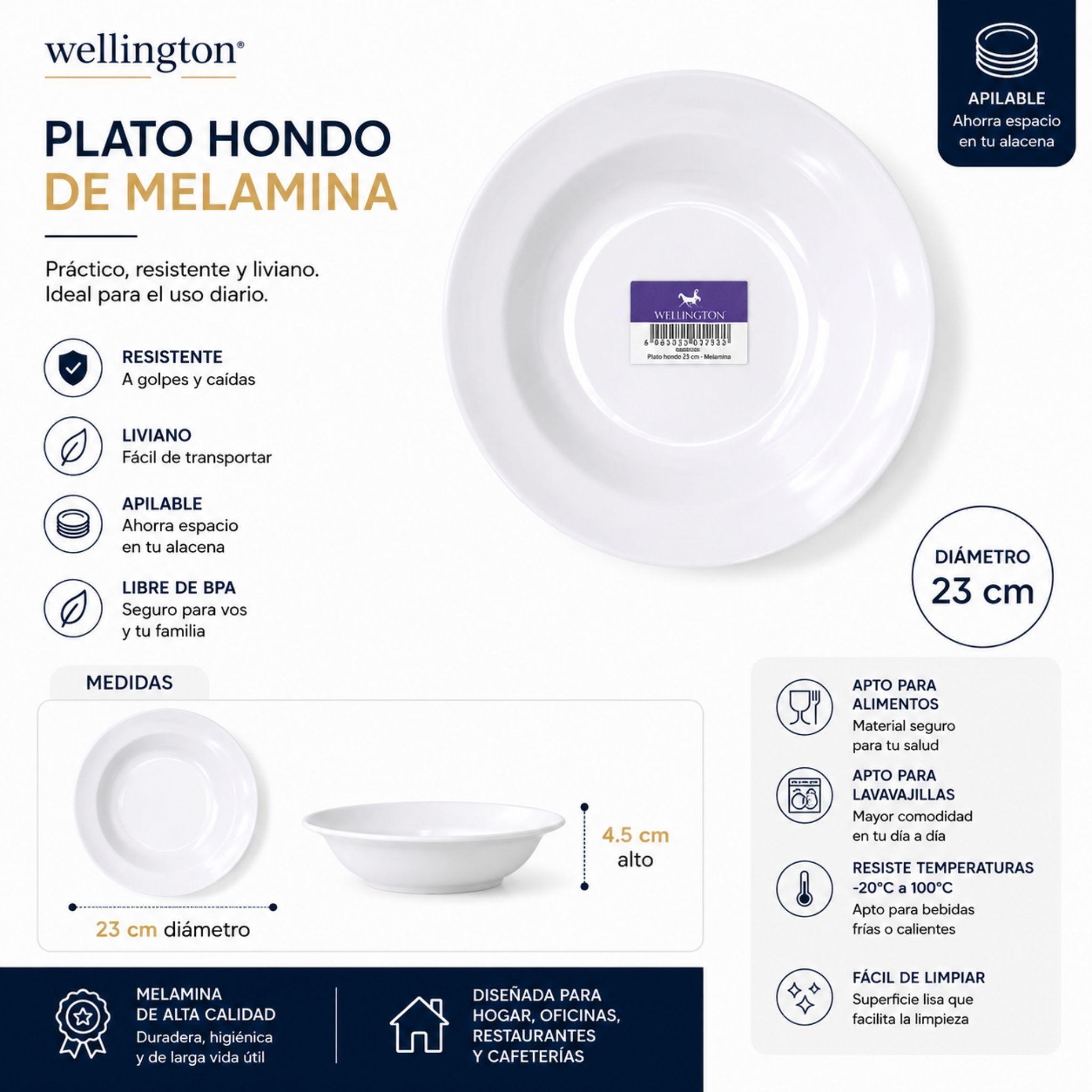 Plato Hondo Melamina 23cm Plato Sopa Melamina Wellington X6-2
