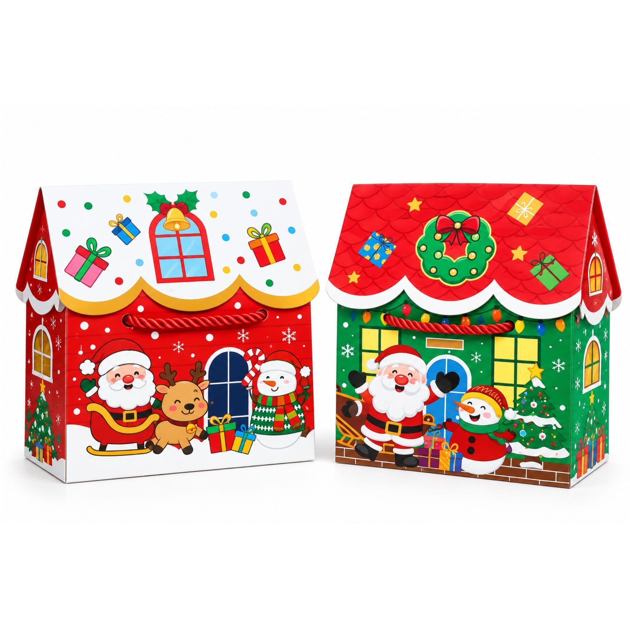 Caja De Regalo Navide a Dise o Casita Navidad 23x19cm X12-1