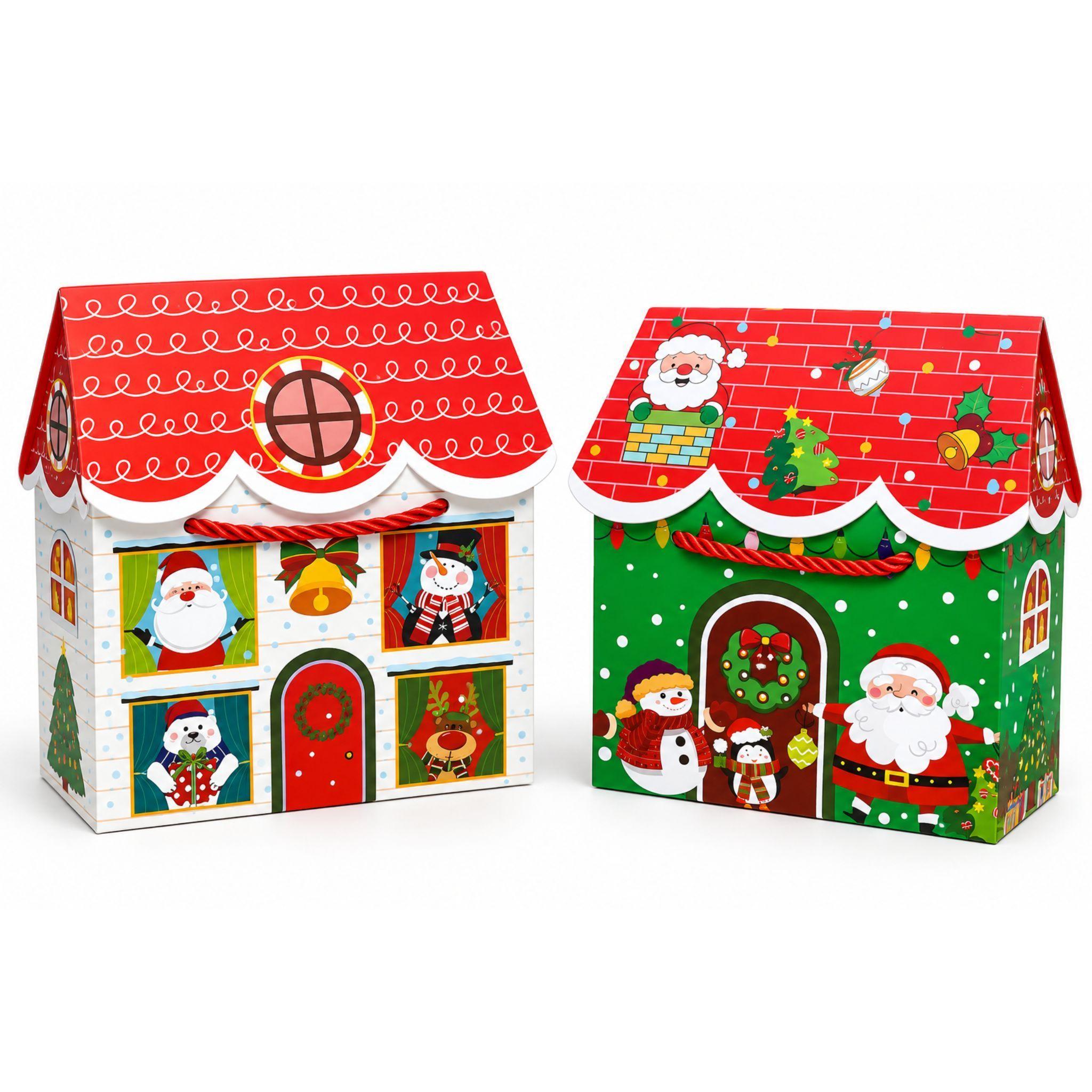 Caja De Regalo Navide a Dise o Casita Navidad 23x19cm X12-2