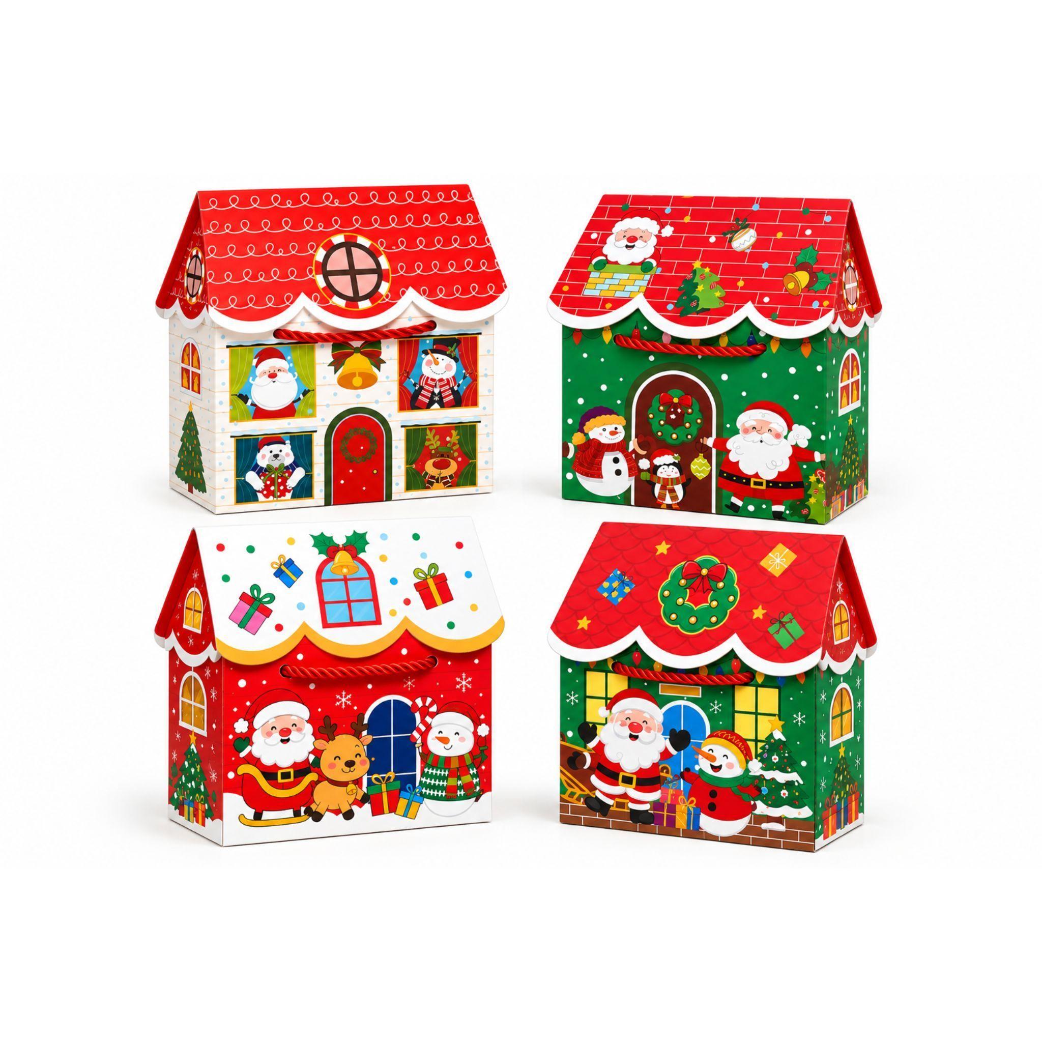Caja De Regalo Navide a Dise o Casita Navidad 23x19cm X12-4