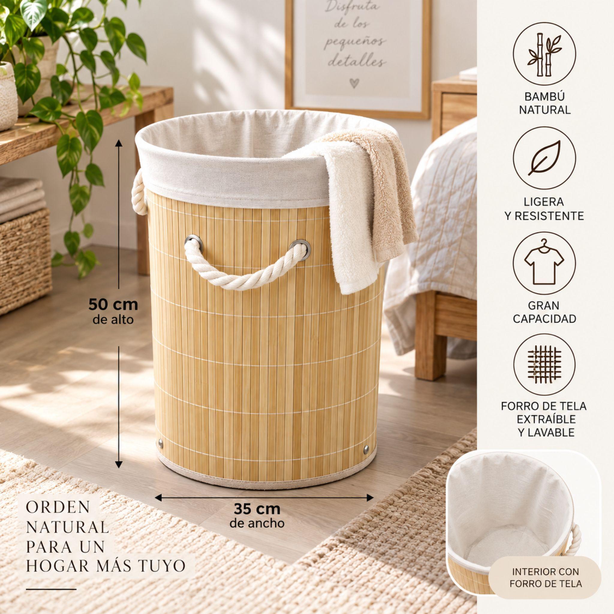 Canasto Para Ropa Bamb Con Tapa Bolsa Removible 50cm-3
