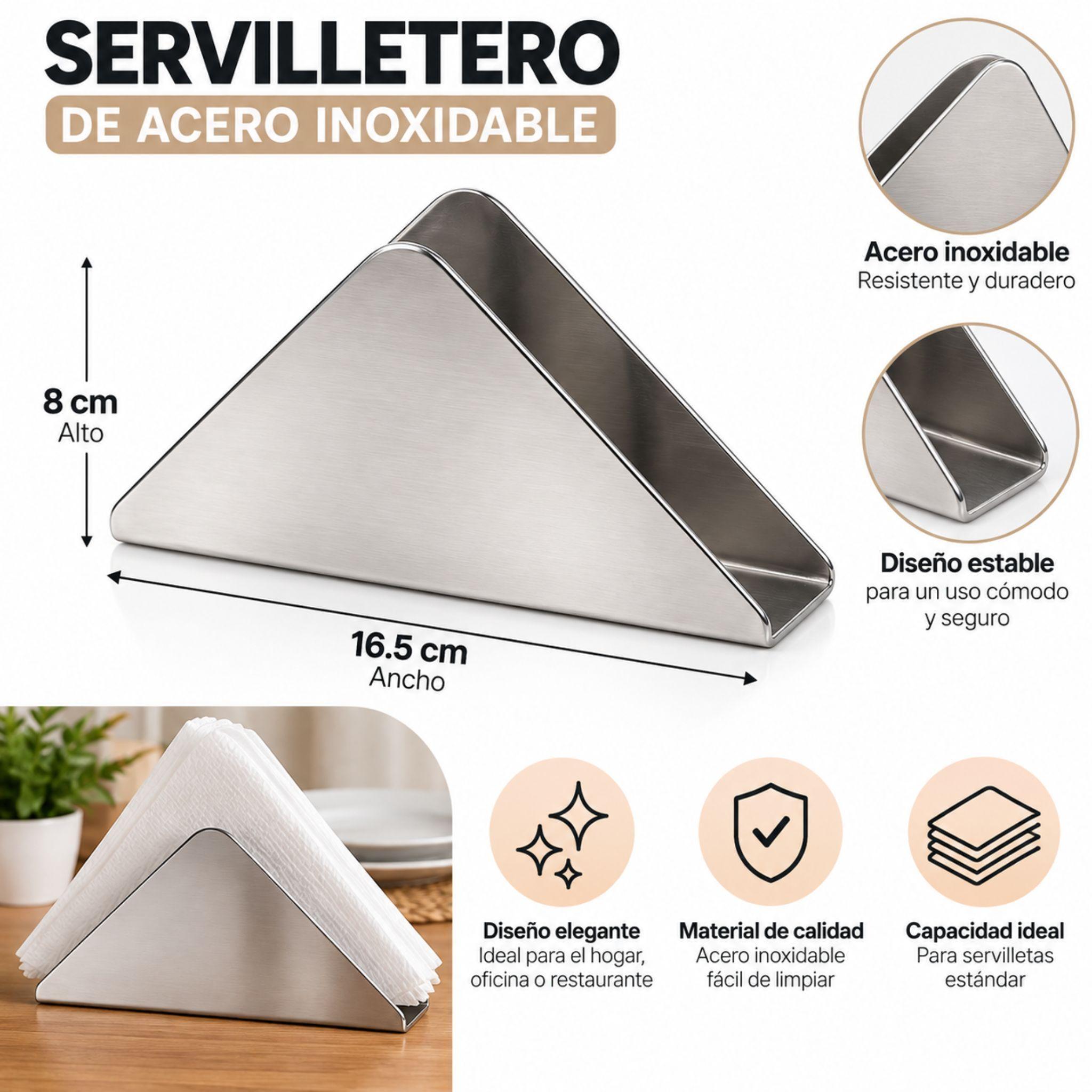 Servilletero Acero Inoxidable Triangular 16 5cm-1