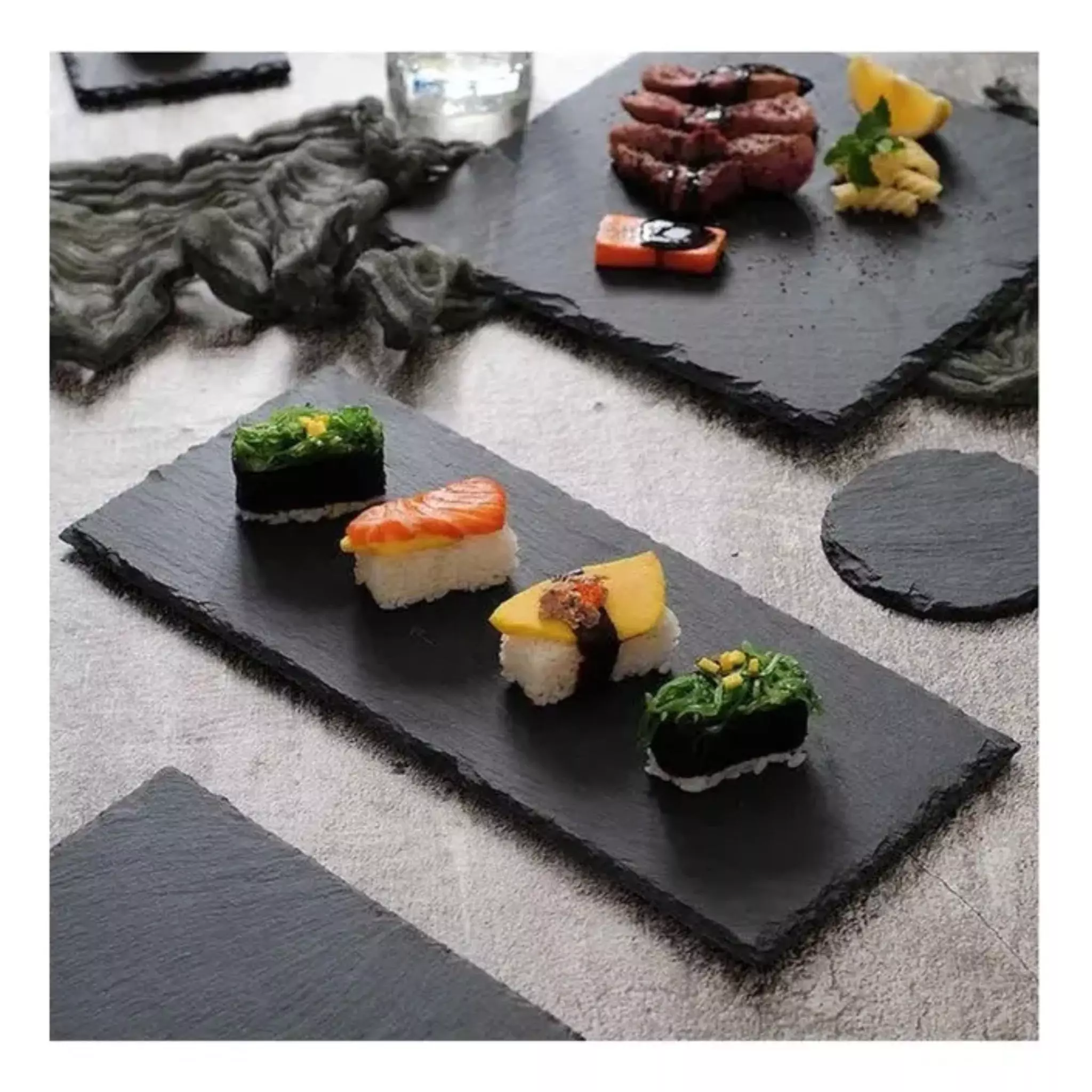 Plato Piedra Pizarra Rectangular 30x10cm Ideal para Sushi y Aperitivos-3