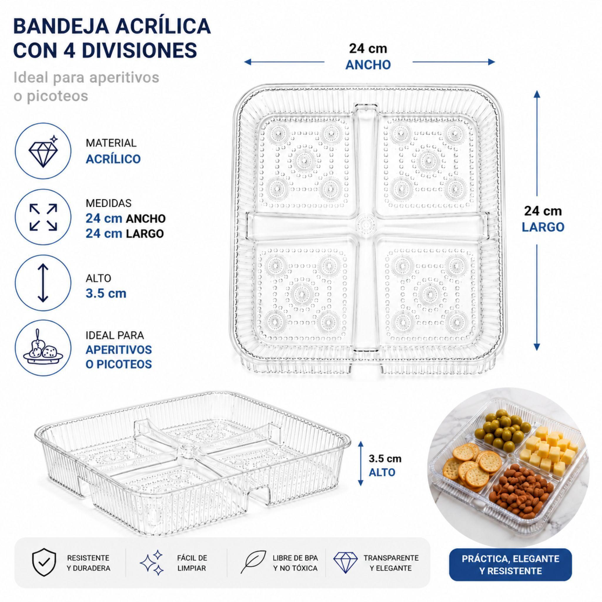 Bandeja Acr lica con 4 Divisiones para Picoteo y Snacks 24cm-2