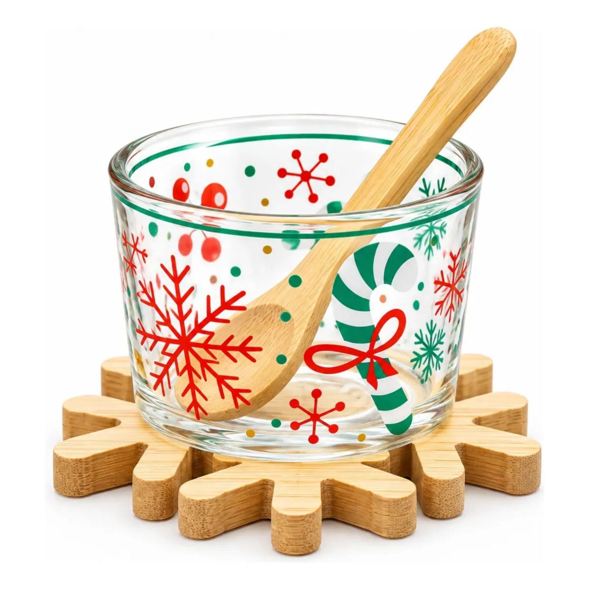 Set 2 Pocillos Navidad Vidrio Base Y Cuchara Bambu-3