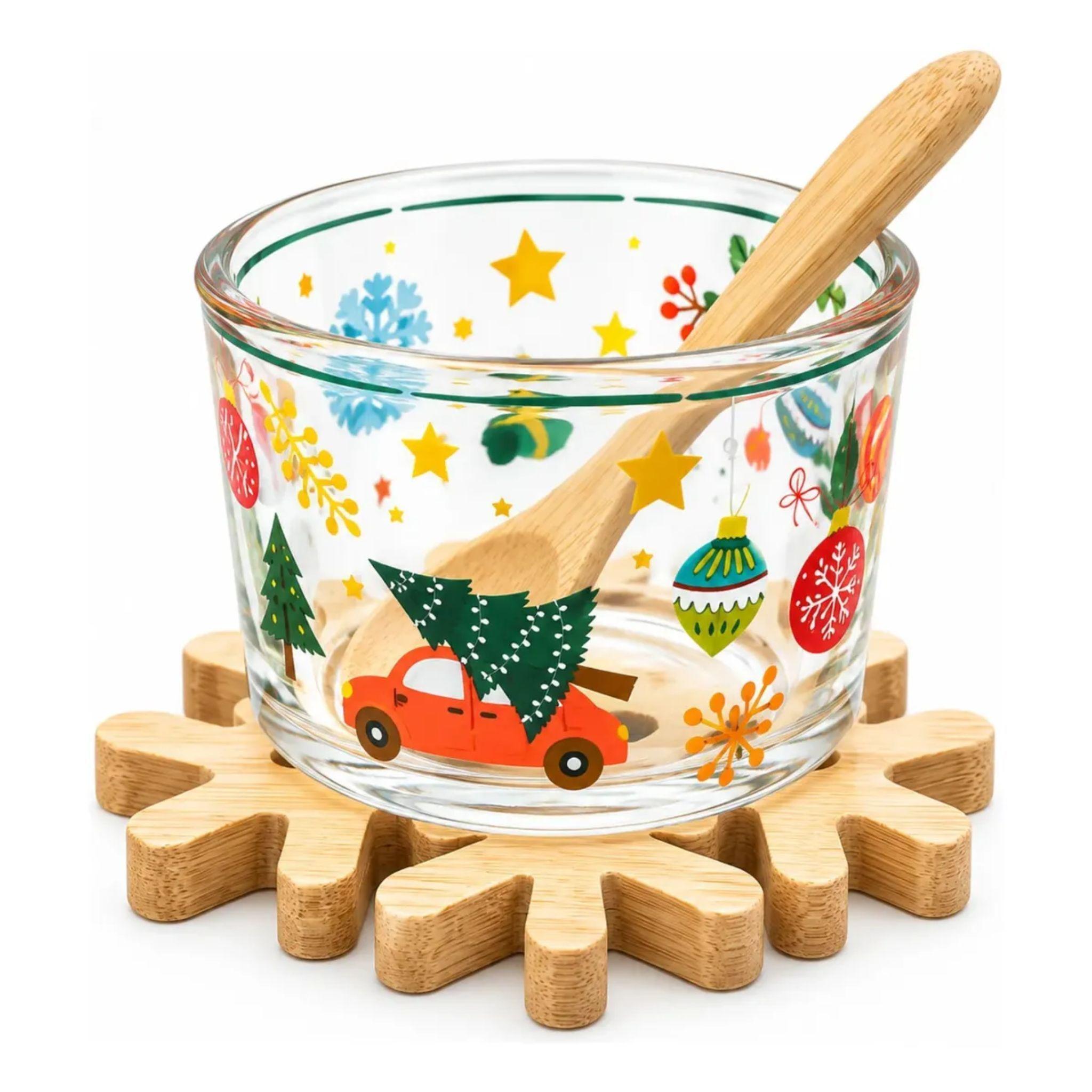 Set 2 Pocillos Navidad Vidrio Base Y Cuchara Bambu-4