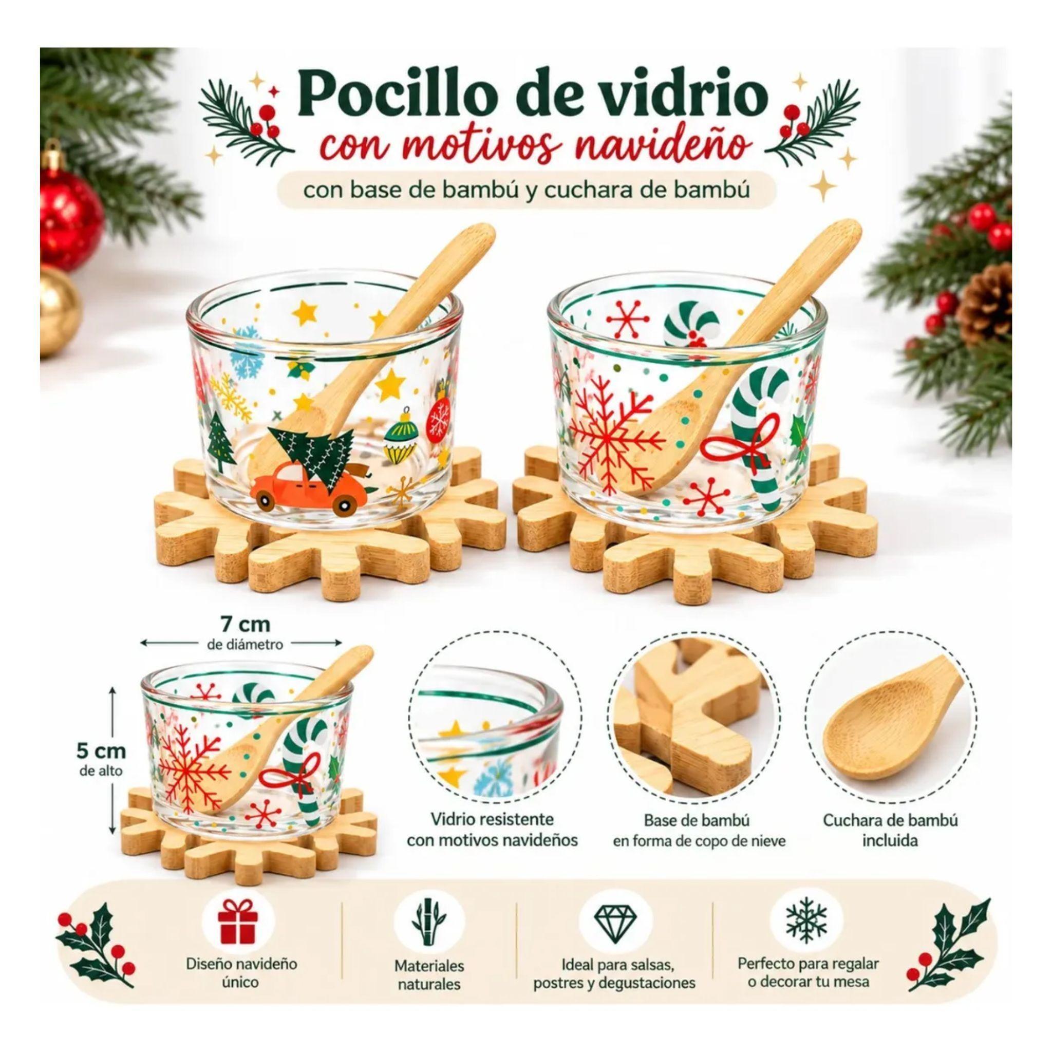 Set 2 Pocillos Navidad Vidrio Base Y Cuchara Bambu-5