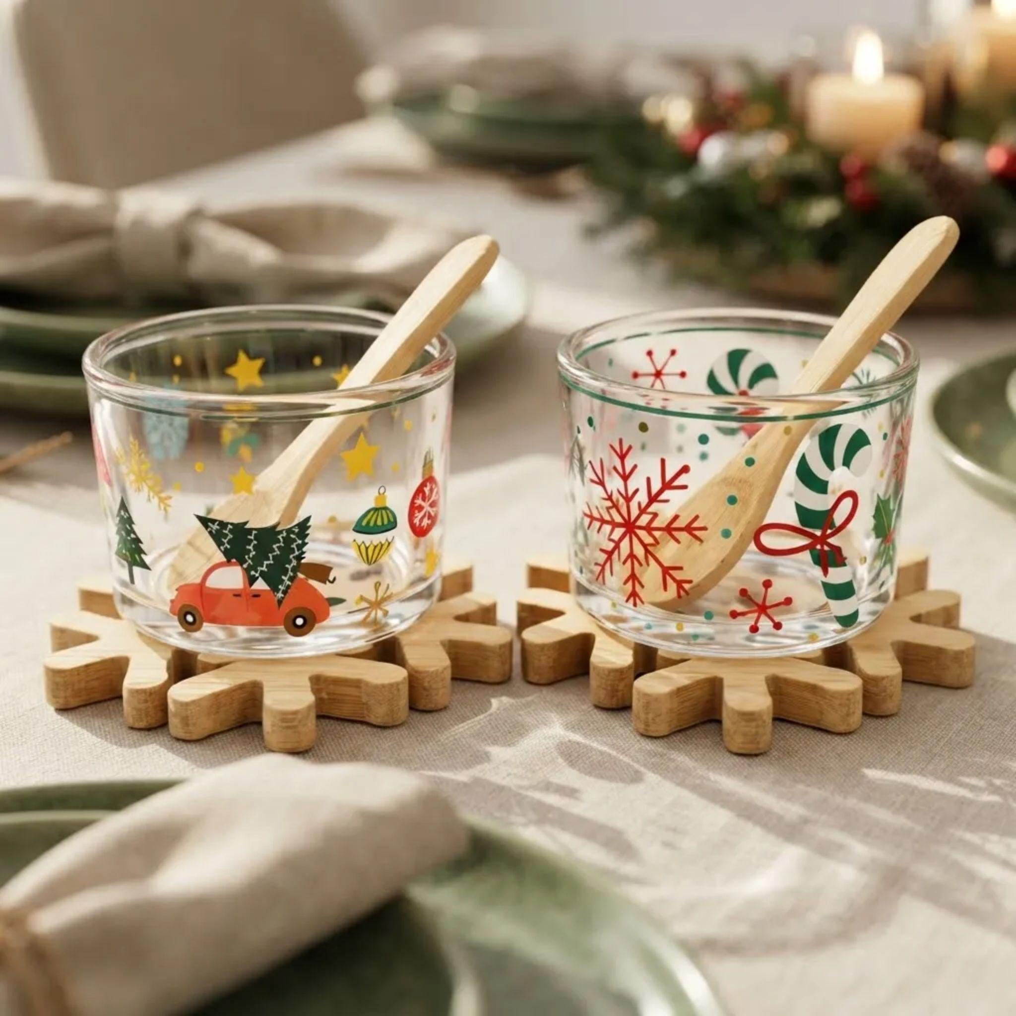 Set 2 Pocillos Navidad Vidrio Base Y Cuchara Bambu-6