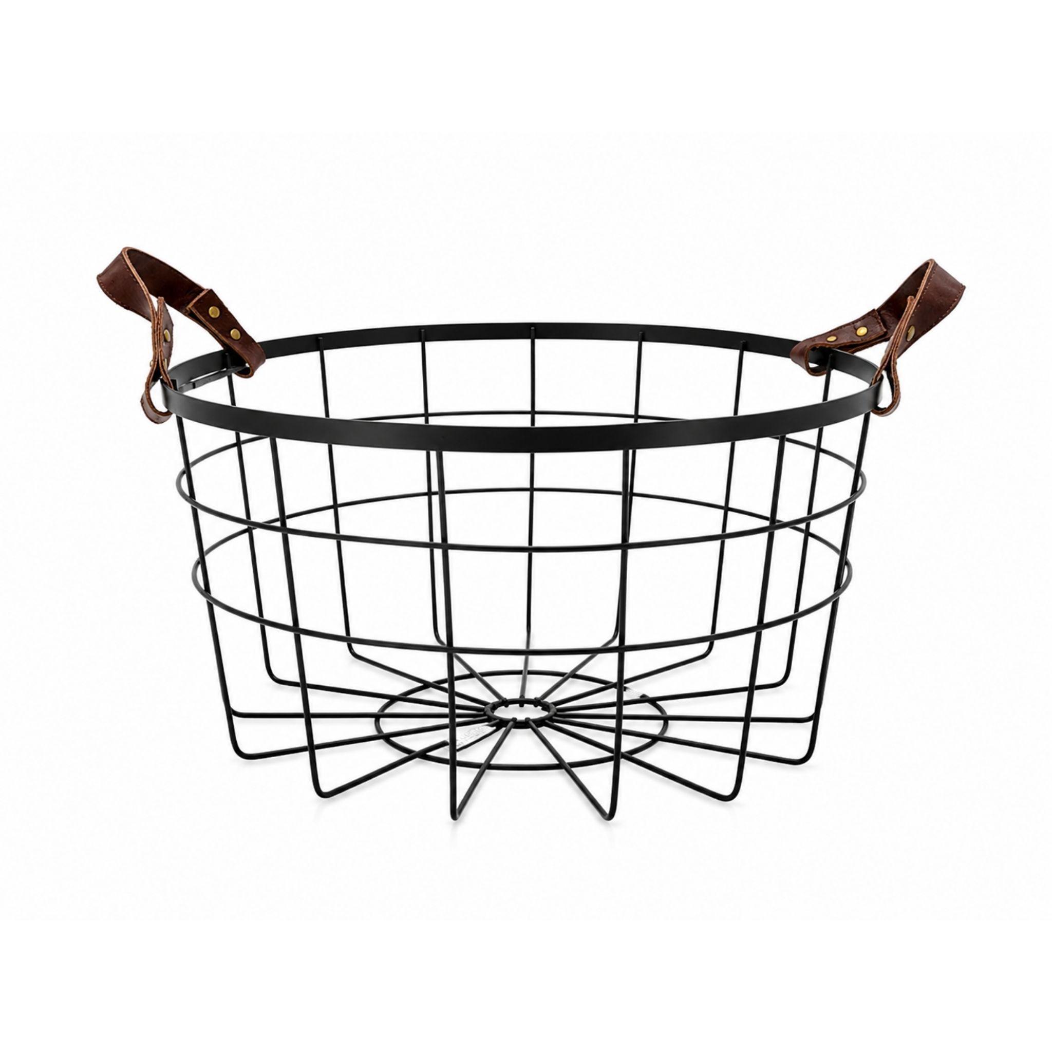 Canasto Redondo Cuiner Negro con Asas de Cuerina 35cm-1
