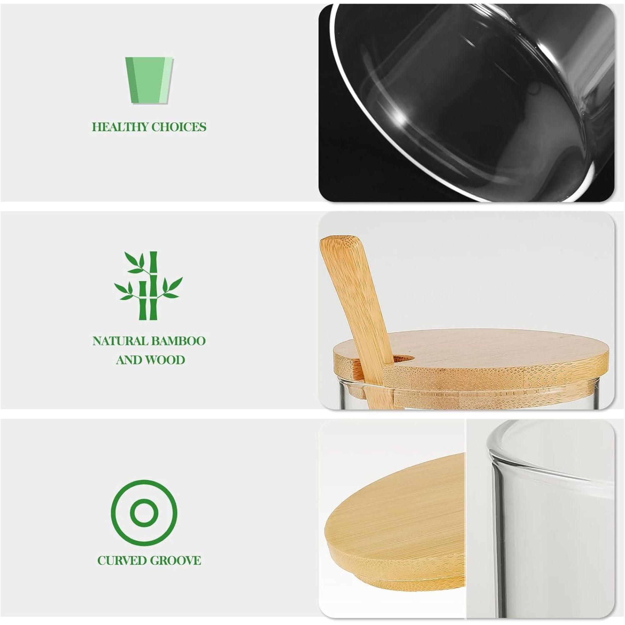 Set 3 Frascos De Vidrio Tapa Bamb Base Organizadora Especieros Azucareras-1