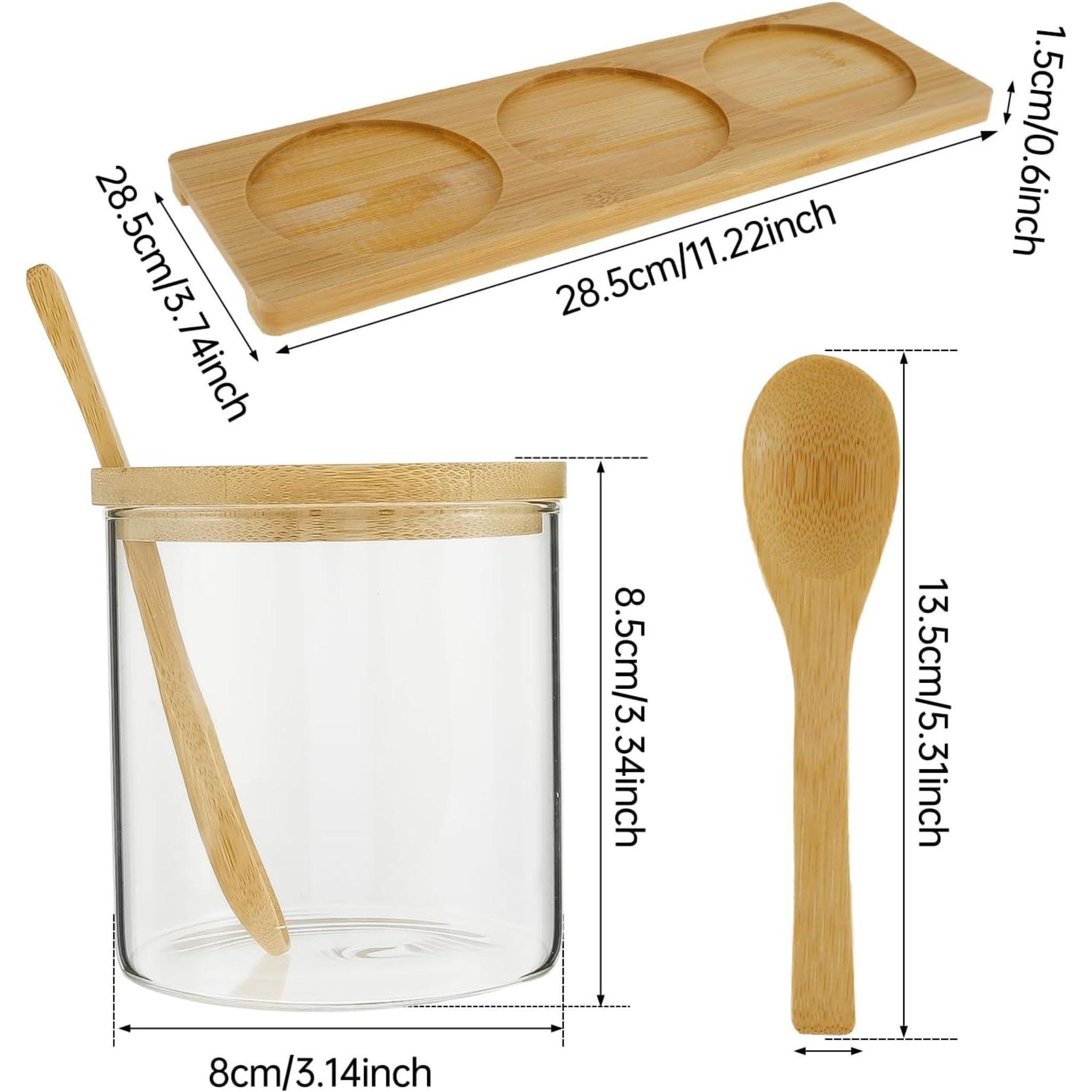 Set 3 Frascos De Vidrio Tapa Bamb Base Organizadora Especieros Azucareras-3