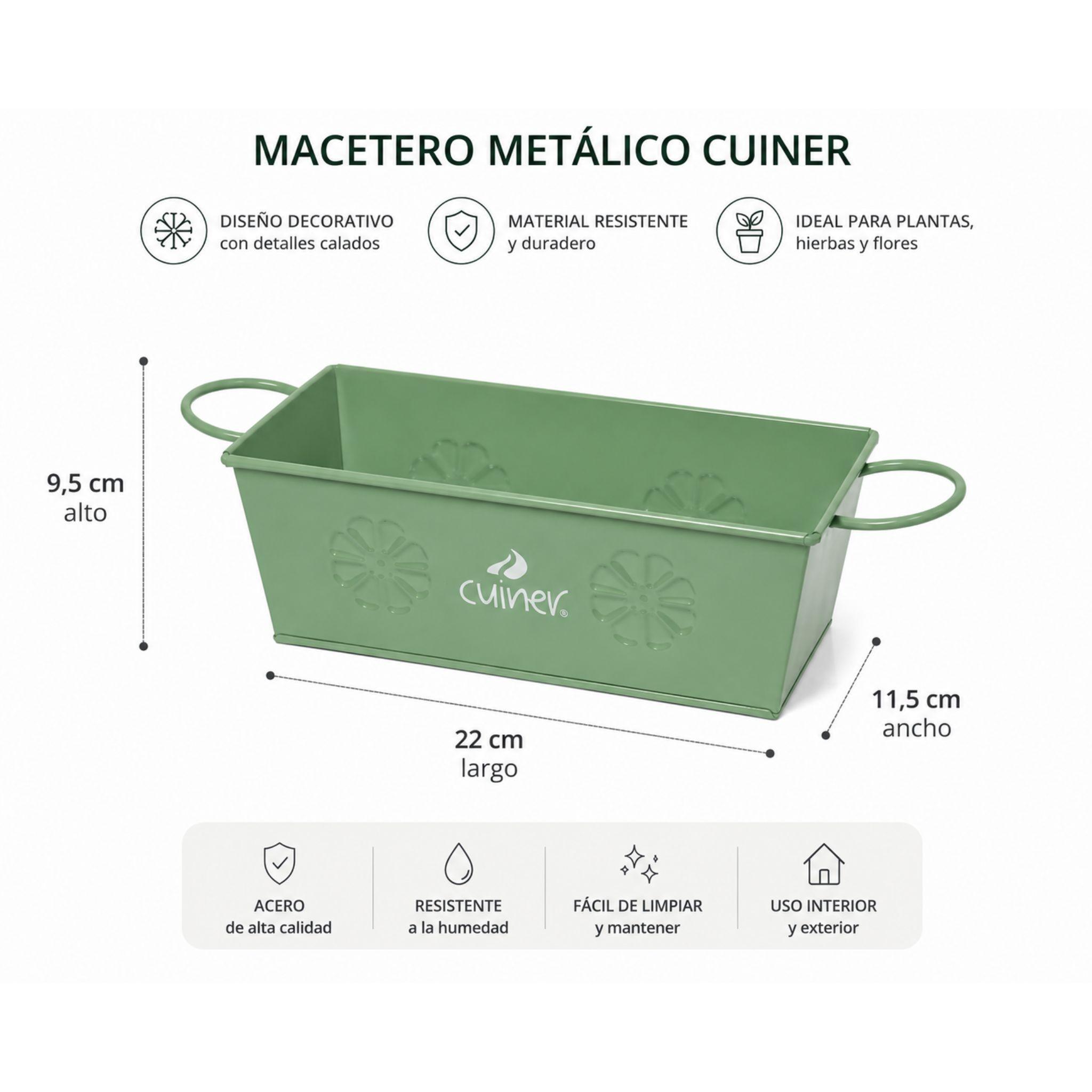 Macetero Rectangular Met lico Cuiner con Asas 22cm-2
