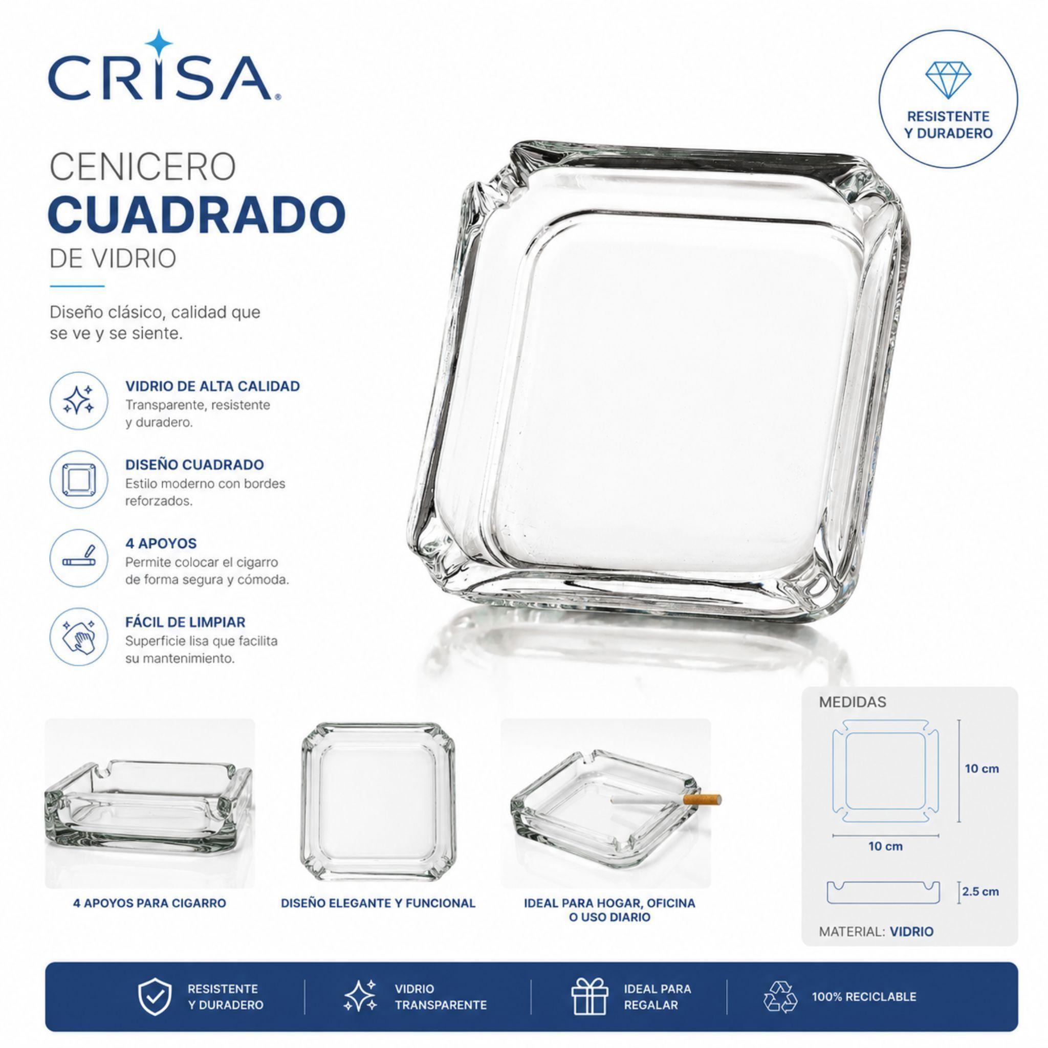 Cenicero de Vidrio Crisa Cuadrado o Triangular-1