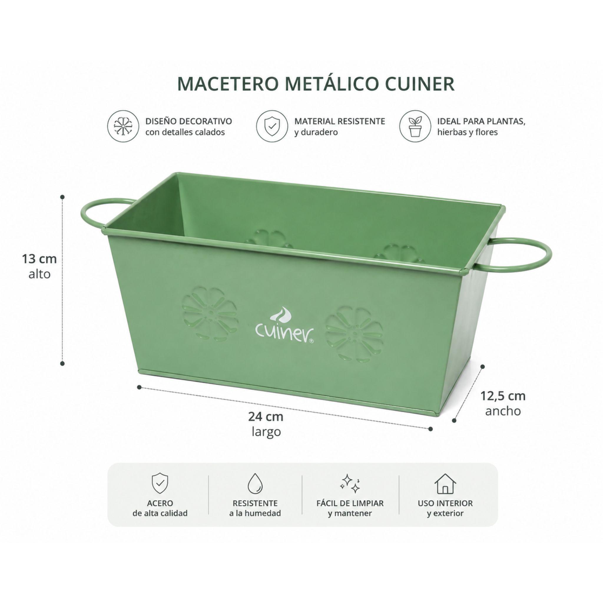 Macetero Rectangular Met lico Cuiner con Asas 24cm-2