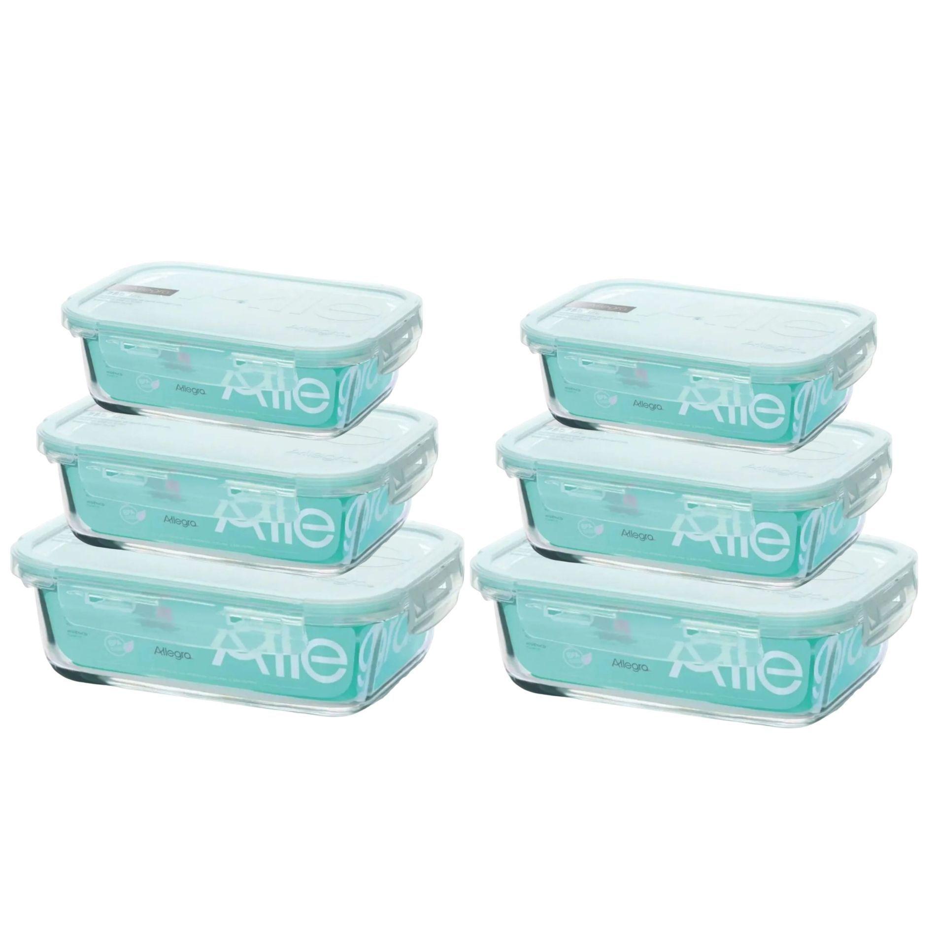 Pack 6 Taper De Vidrio Contenedor Hermetico Rectangular 3 Tamaños-0