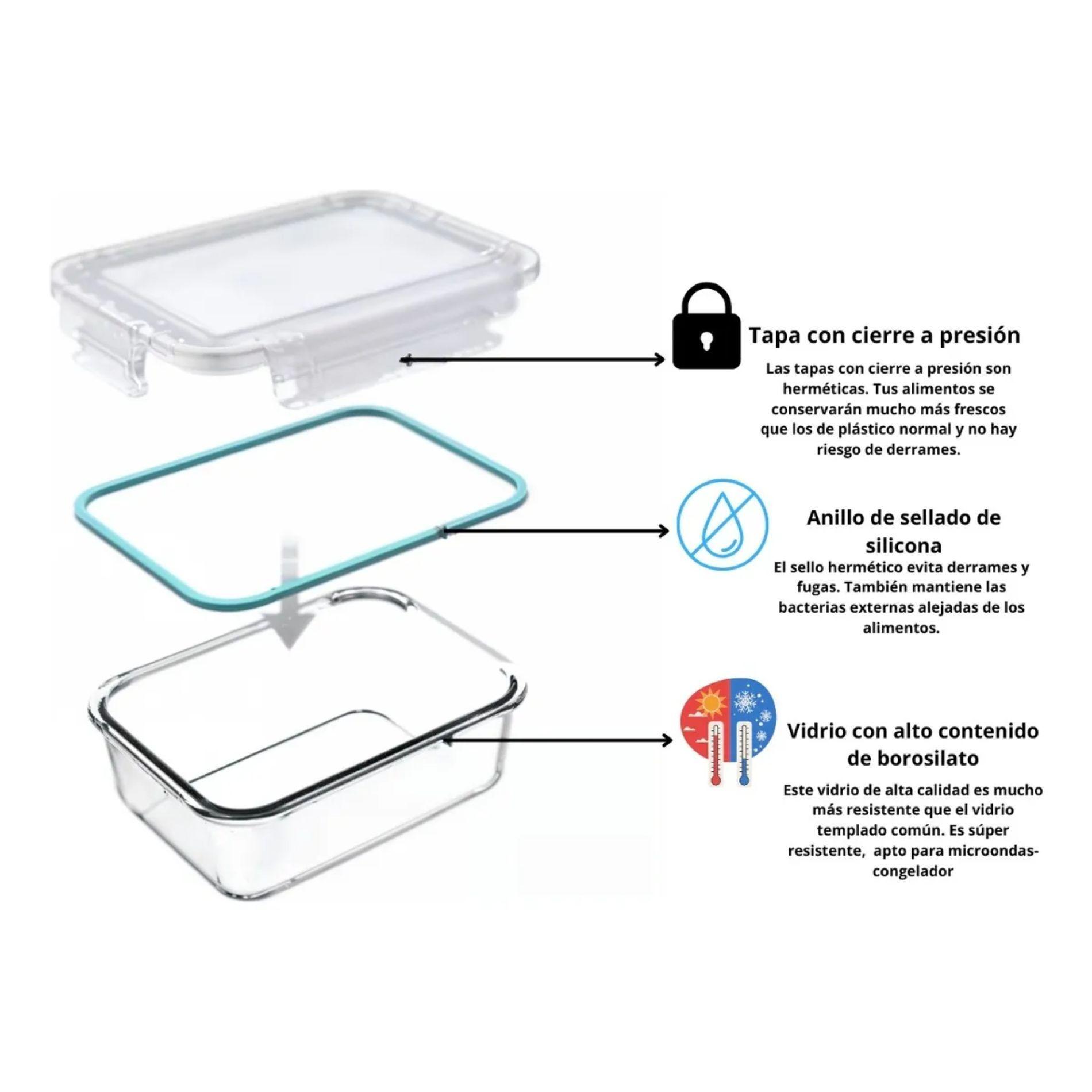 Pack 6 Taper De Vidrio Contenedor Hermetico Rectangular 3 Tamaños-1
