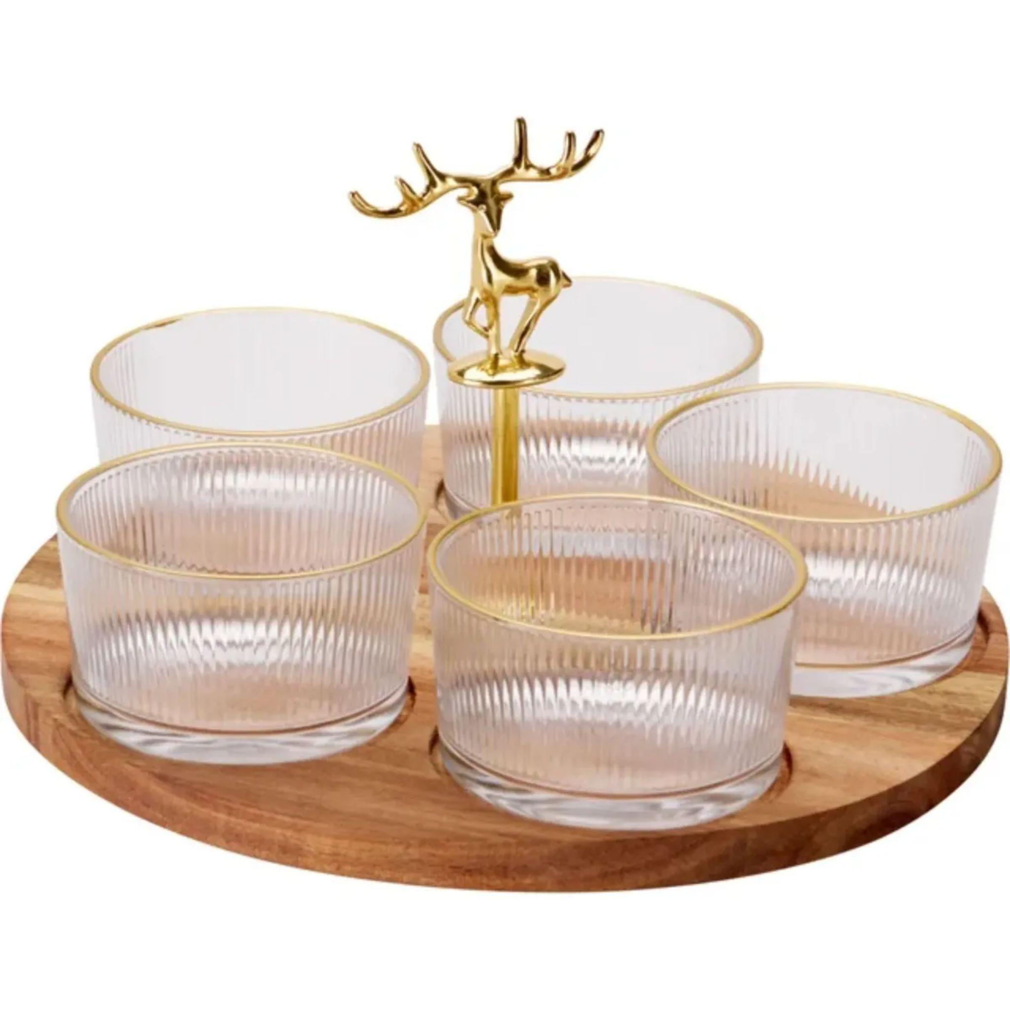 Set Aperitivo Navidad 6 Pzas Vidrio Madera Acacia Reno-0