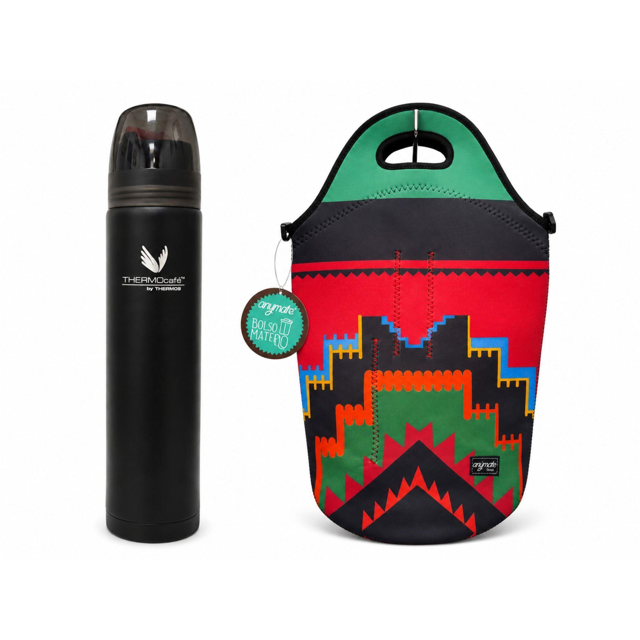 Termo Matero Thermos 1L Bolso Matero Neopreno Cuadros Colores-0