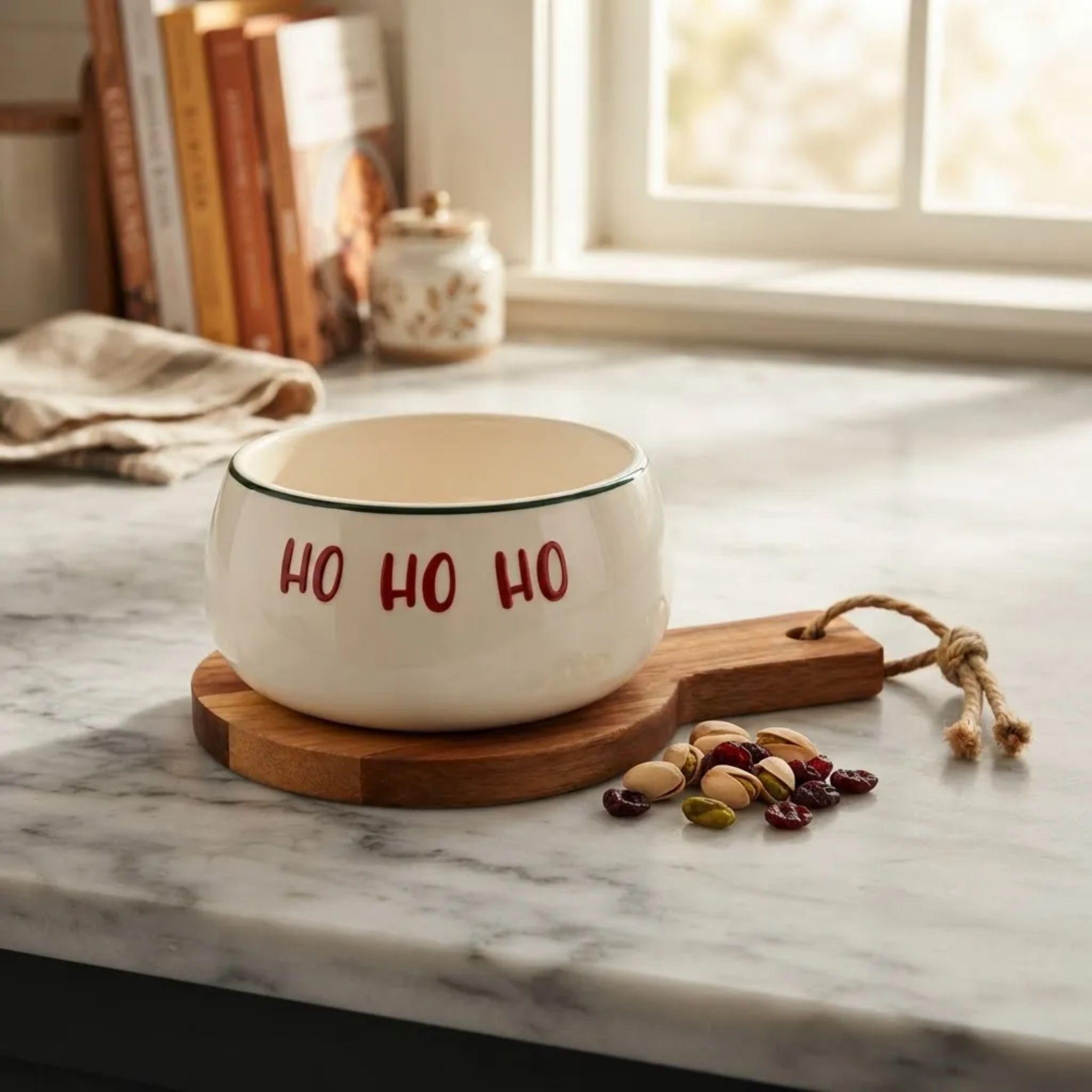 Set Aperitivo Navidad Porcelana Con Base Madera Acacia-1