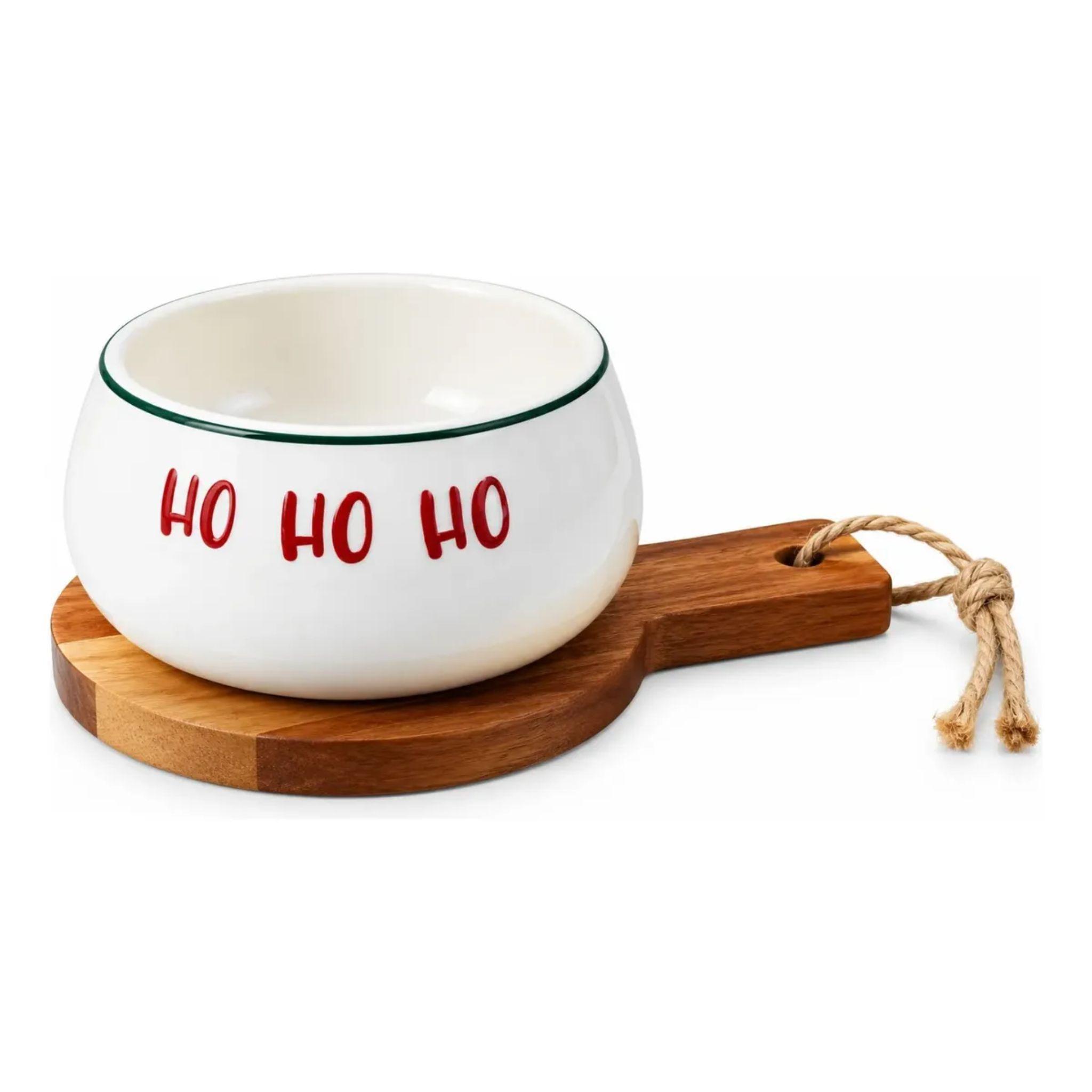 Set Aperitivo Navidad Porcelana Con Base Madera Acacia-0