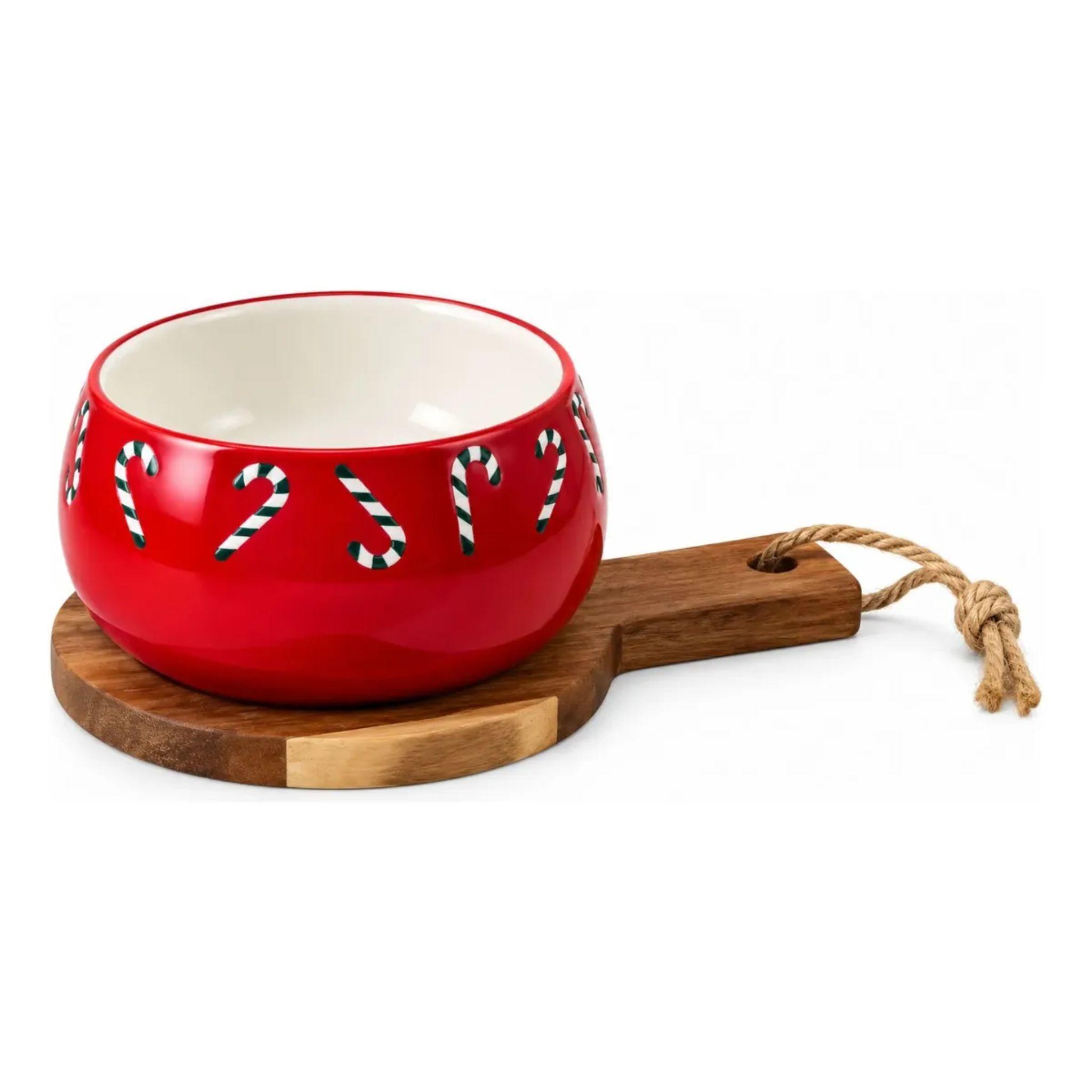 Set Aperitivo Navidad Porcelana Con Base Madera Acacia-0