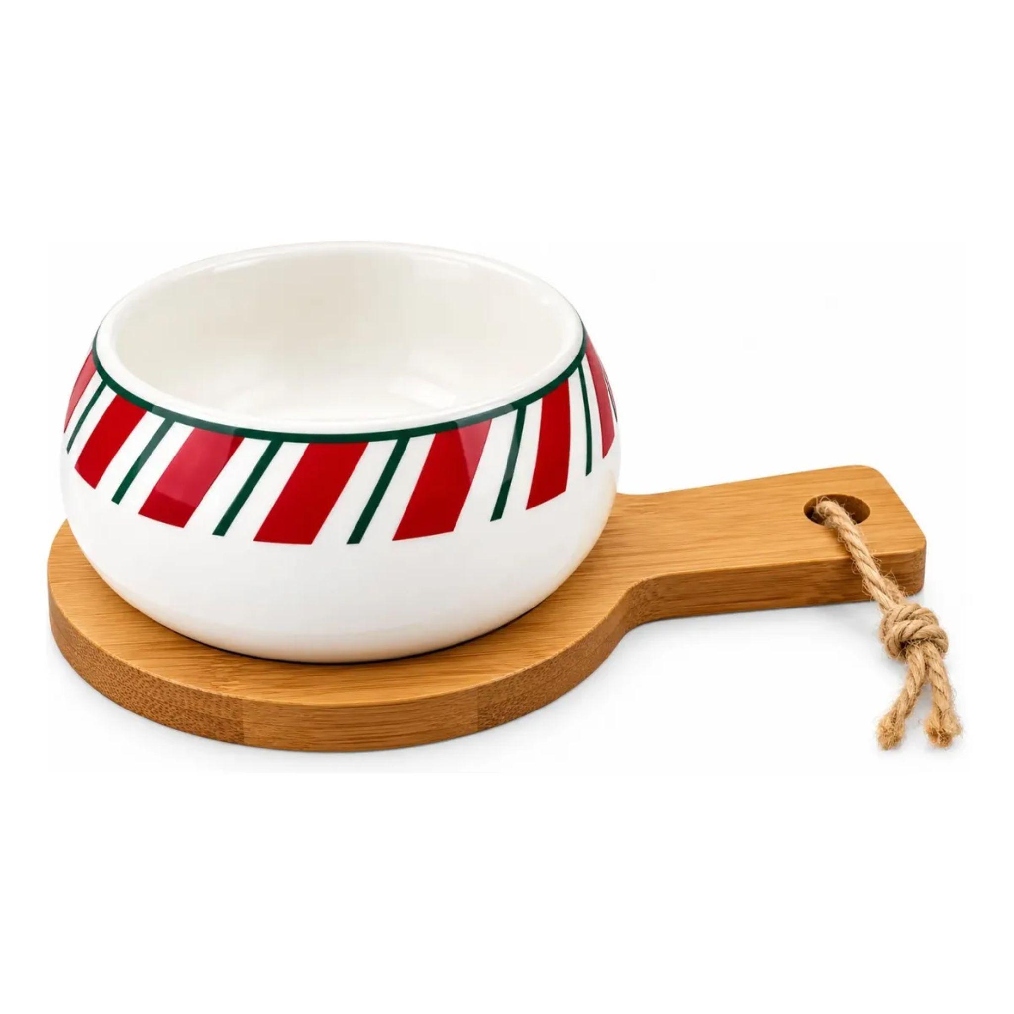Set Aperitivo Navidad Porcelana Con Base Madera Acacia-0