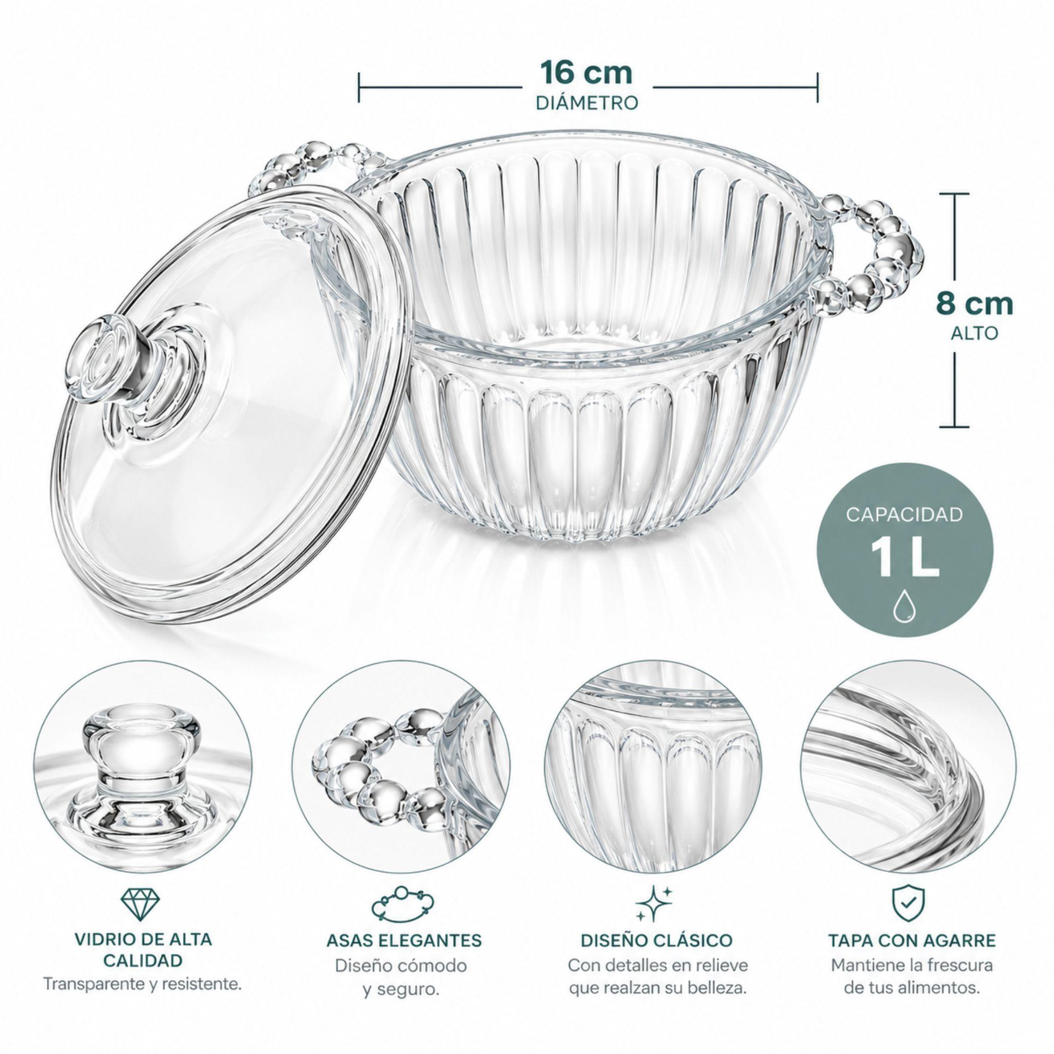 Olla Fuente De Vidrio Con Tapa 1 Litro 16cm-1