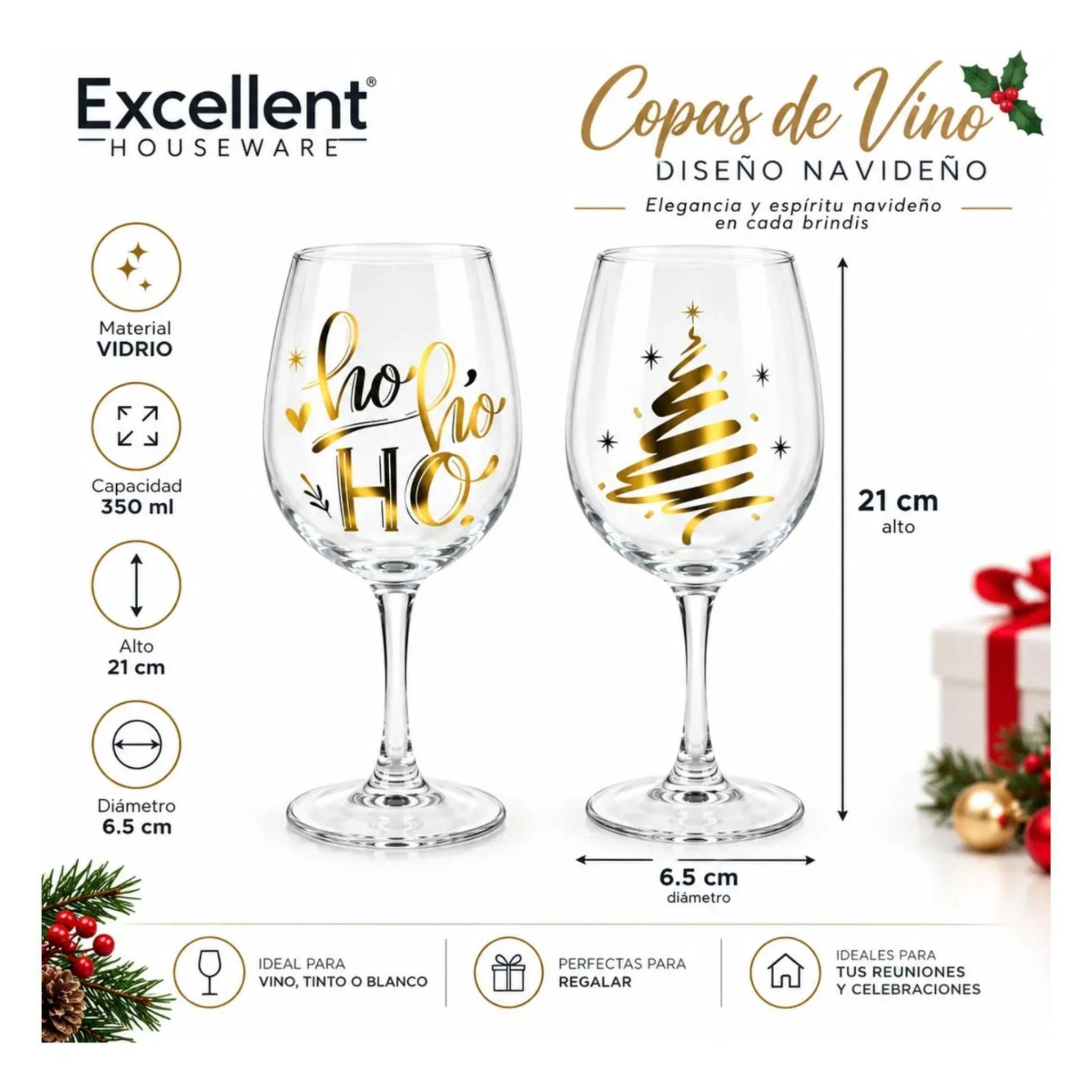 Set 2 Copas Vino Navidad Vidrio 350ml Dise o Dorado-1