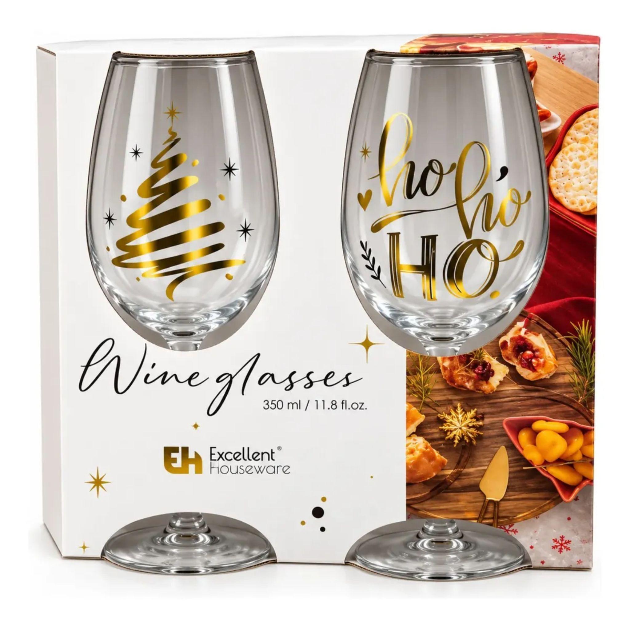Set 2 Copas Vino Navidad Vidrio 350ml Dise o Dorado-2