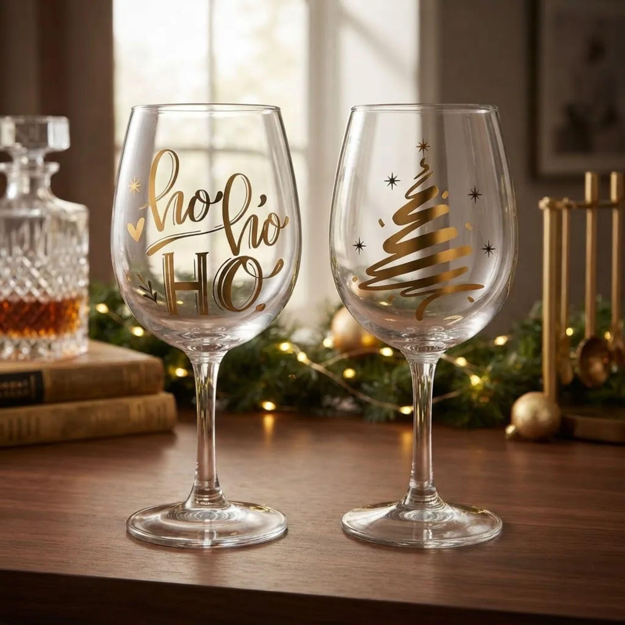 Set 2 Copas Vino Navidad Vidrio 350ml Dise o Dorado-3