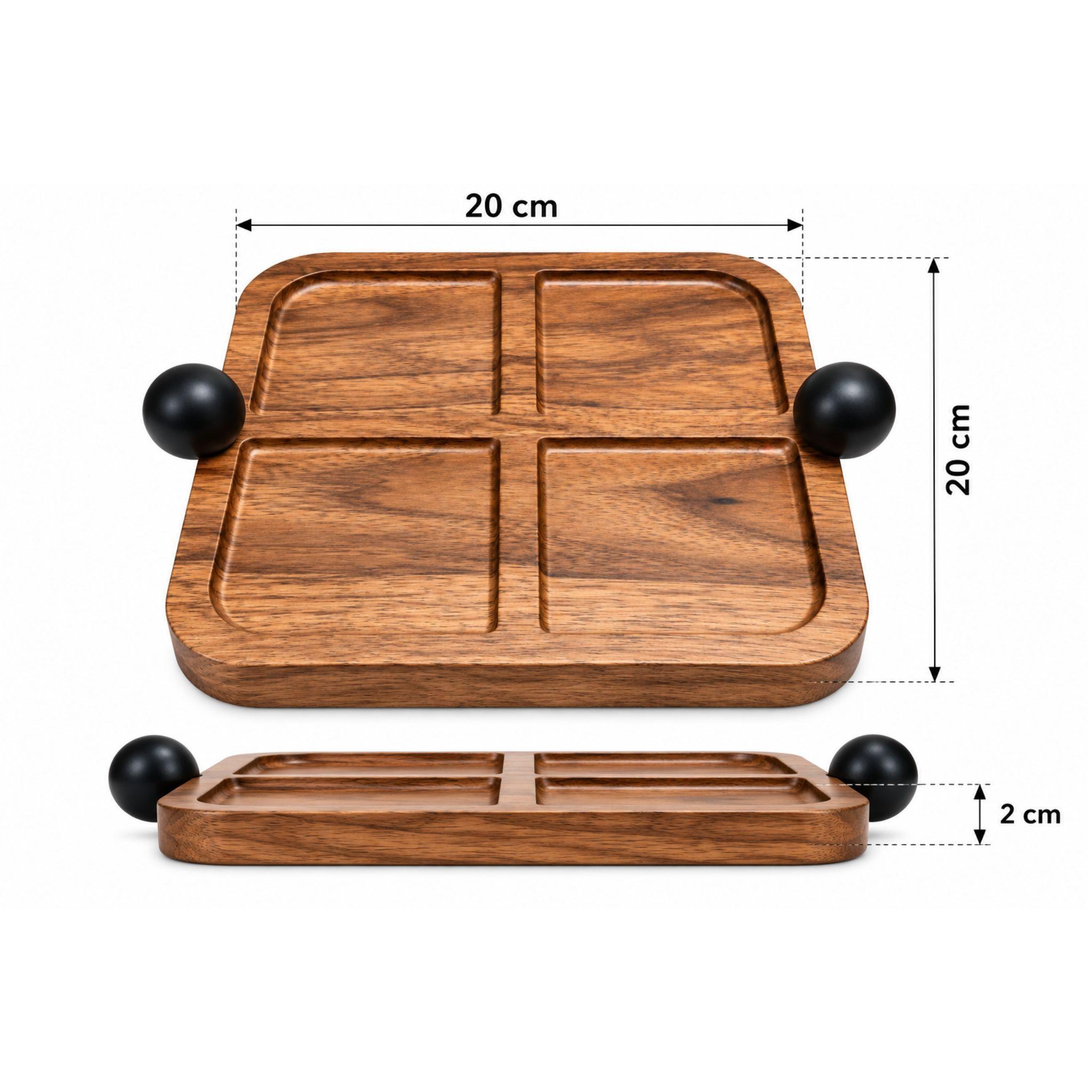 Tabla De Picoteo Aperitivo De Madera 4 Divisiones 20 X 20cm-2