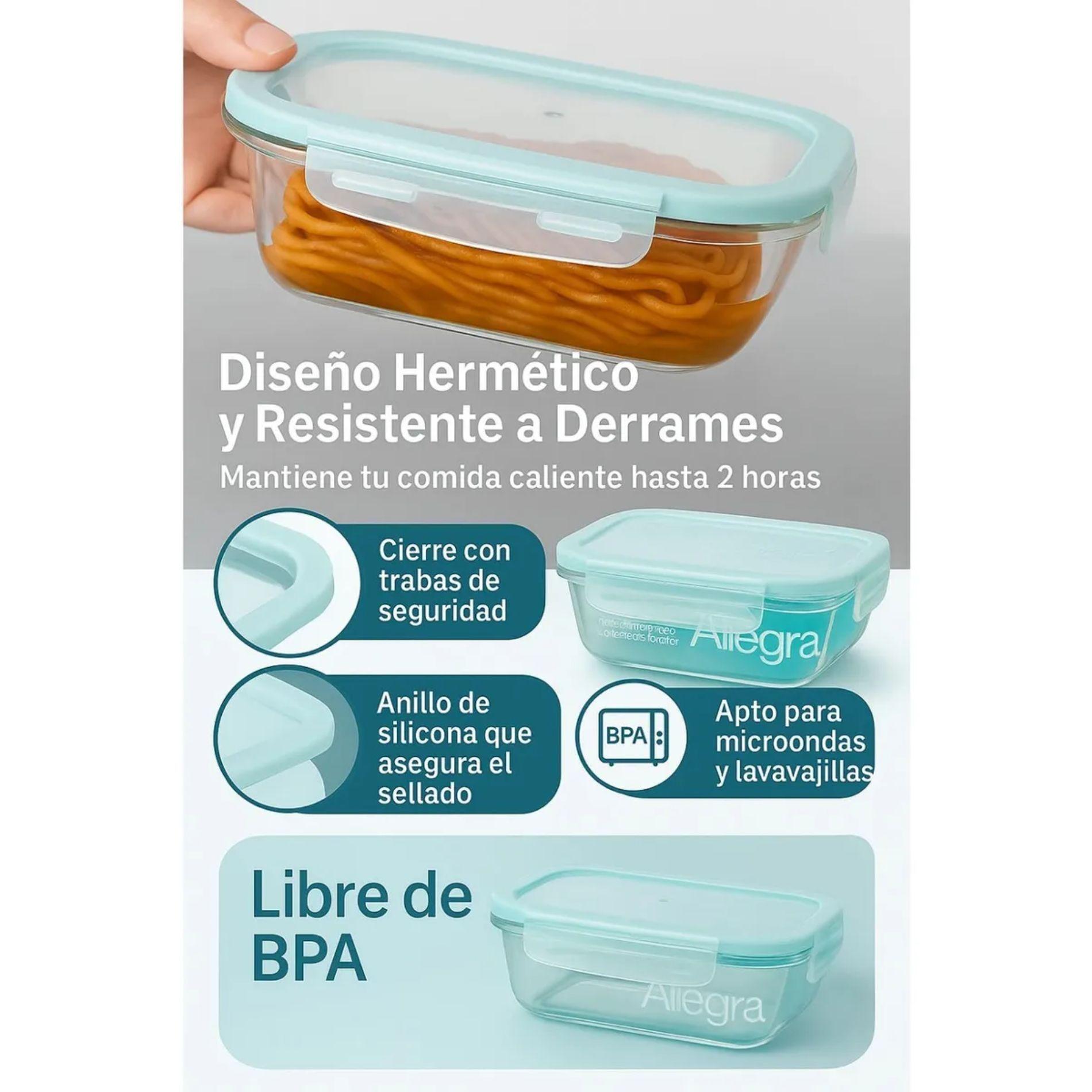 Set 6 Taper Herméticos De Vidrio Templado 1 Litro Allegra-2