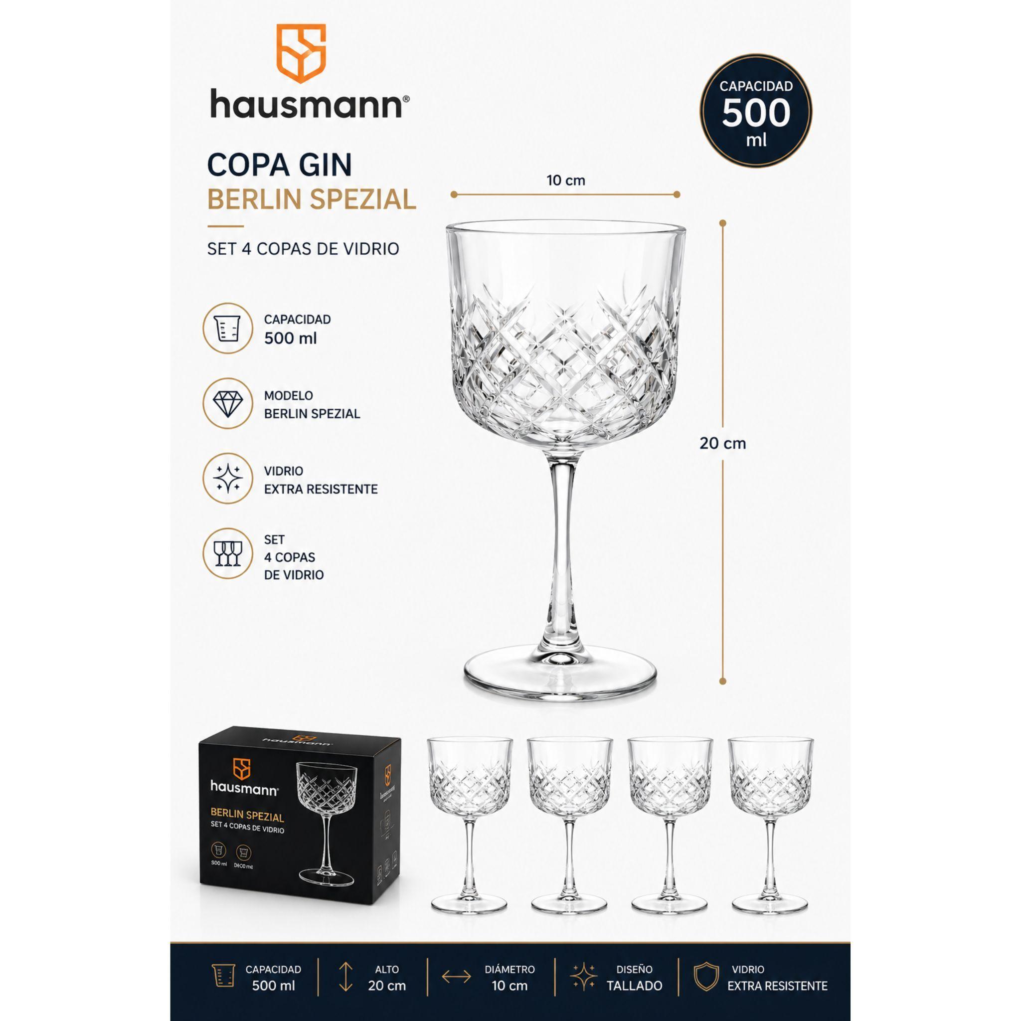 4 Copas Gin Tonic Coctel Vidrio Tallado 500ml Hausmann-3