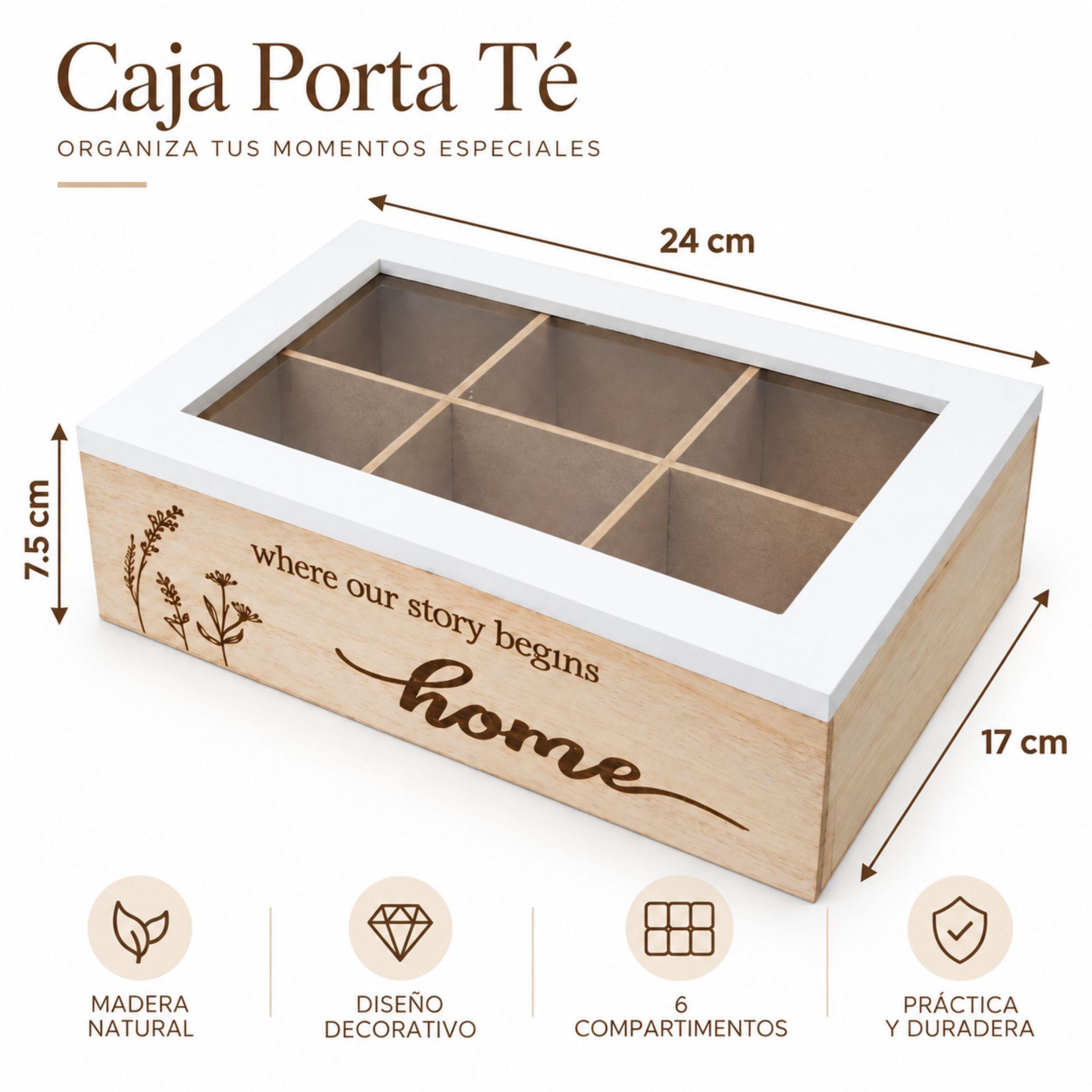 Caja Porta Te Madera 6 Compartimentos Organizadora 24cm-2
