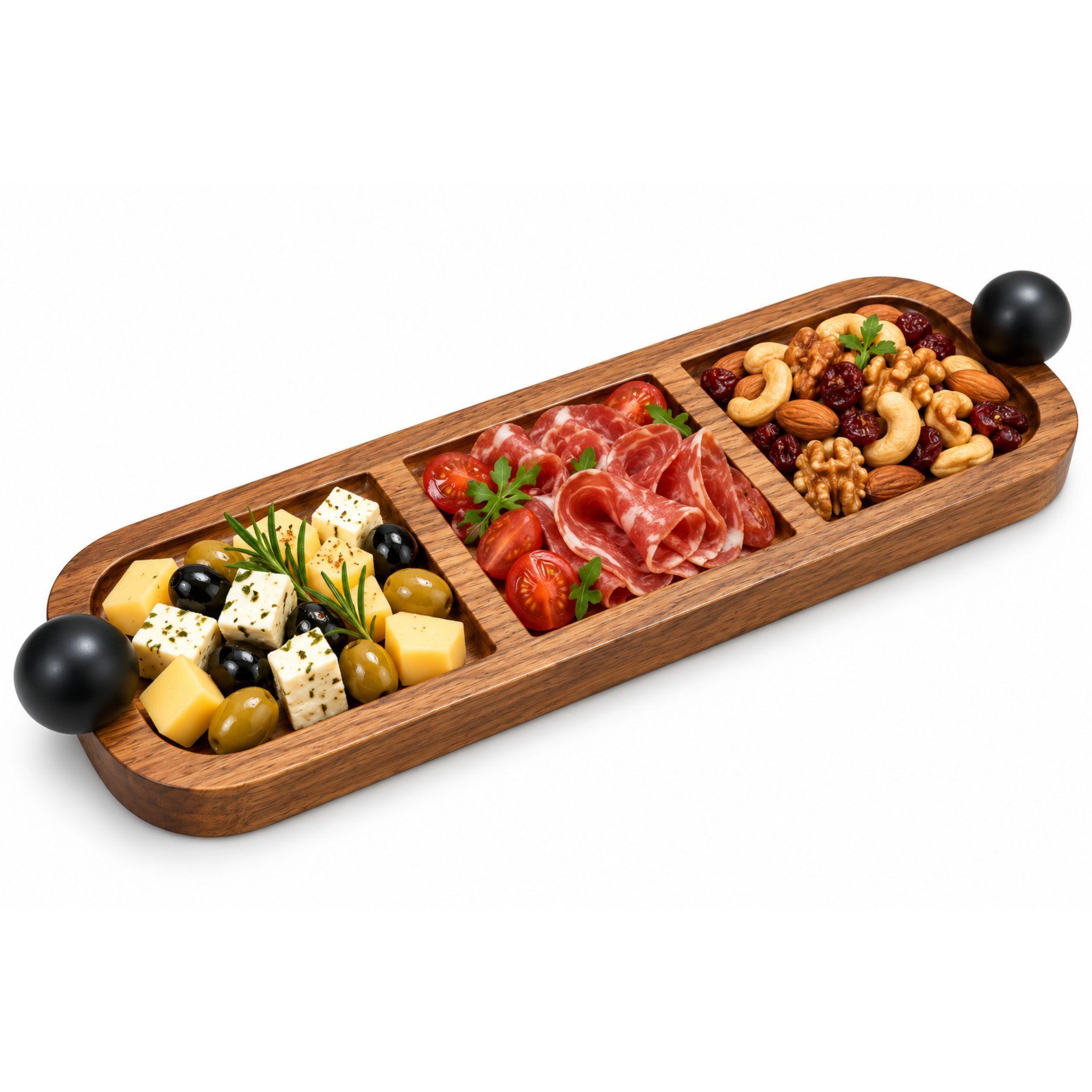Tabla Para Picoteo Aperitivo De Madera 3 Divisiones 30cm-0
