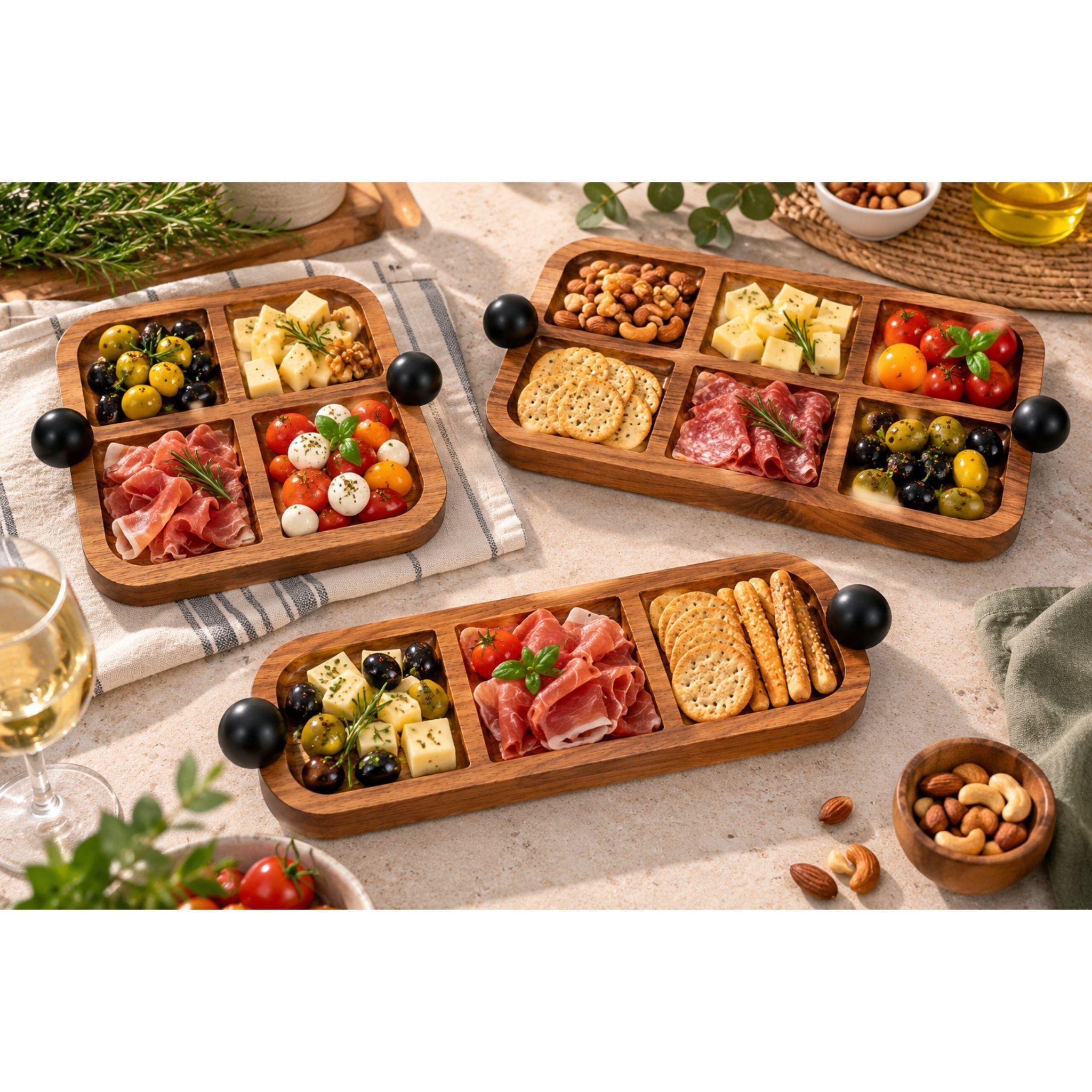 Tabla Para Picoteo Aperitivo De Madera 3 Divisiones 30cm-3