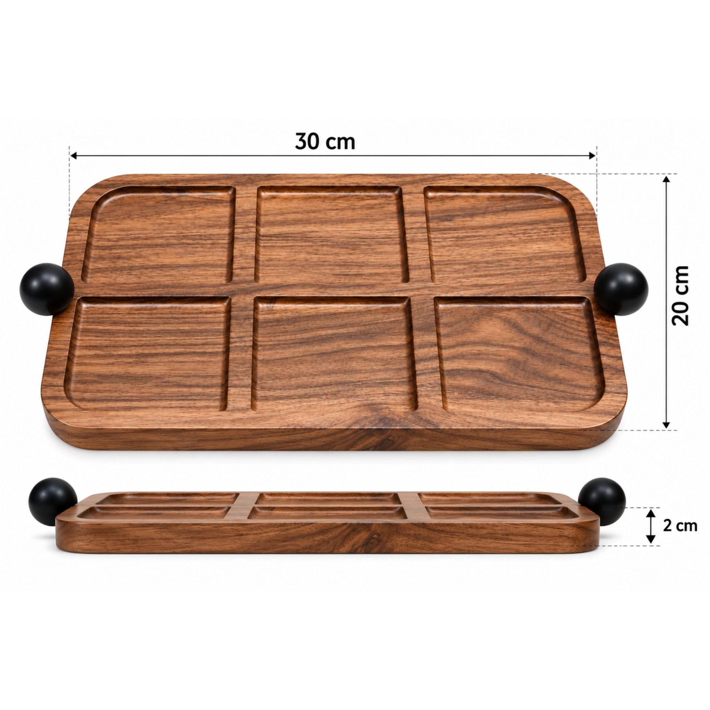 Tabla De Picoteo Aperitivo De Madera 6 Compartimientos 30x20cm-2