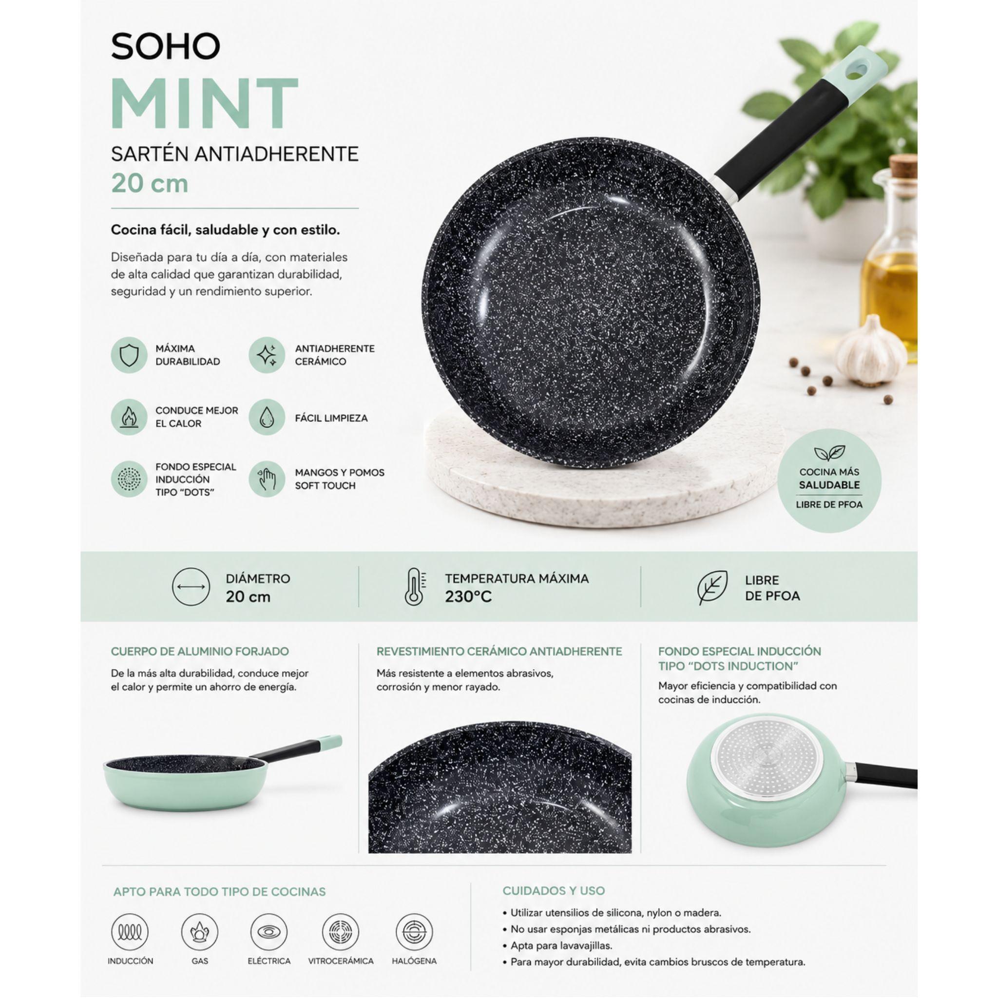 Sarten Antiadherente Revestimiento Ceramico 20cm Soho Mint-3