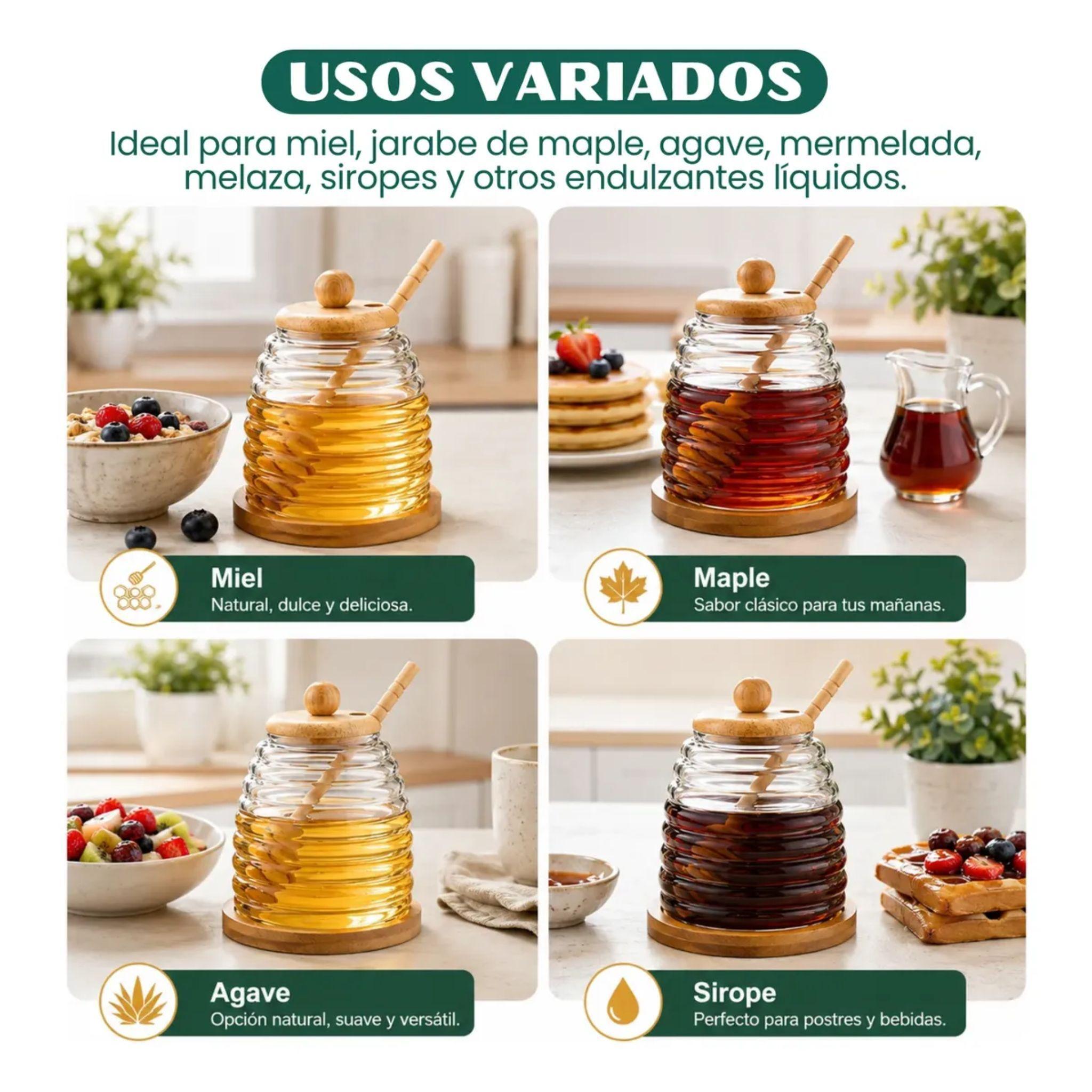 Frasco Mielero Con Cuchara Tapa Madera Dise o Abejas-2