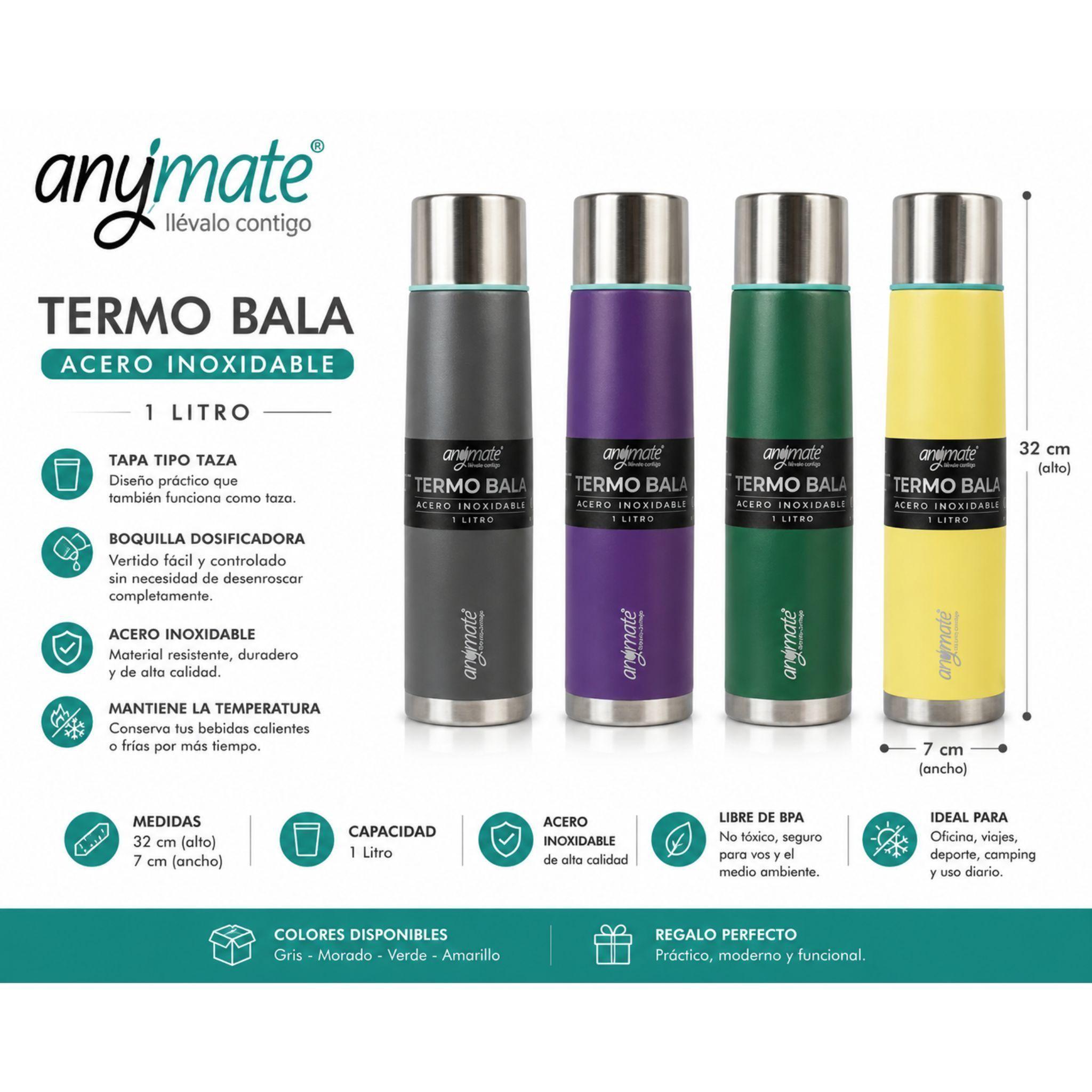 Termo Matero Anymate 1L Termo Bala Con Dosificador Gris-2