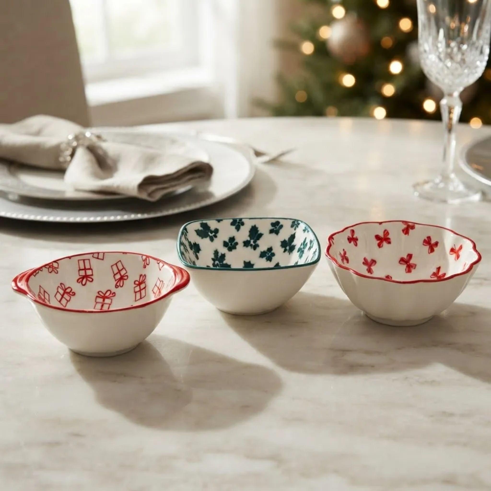 Set 3 Mini Bowls Navidad Porcelana 10cm Para Aperitivos-2