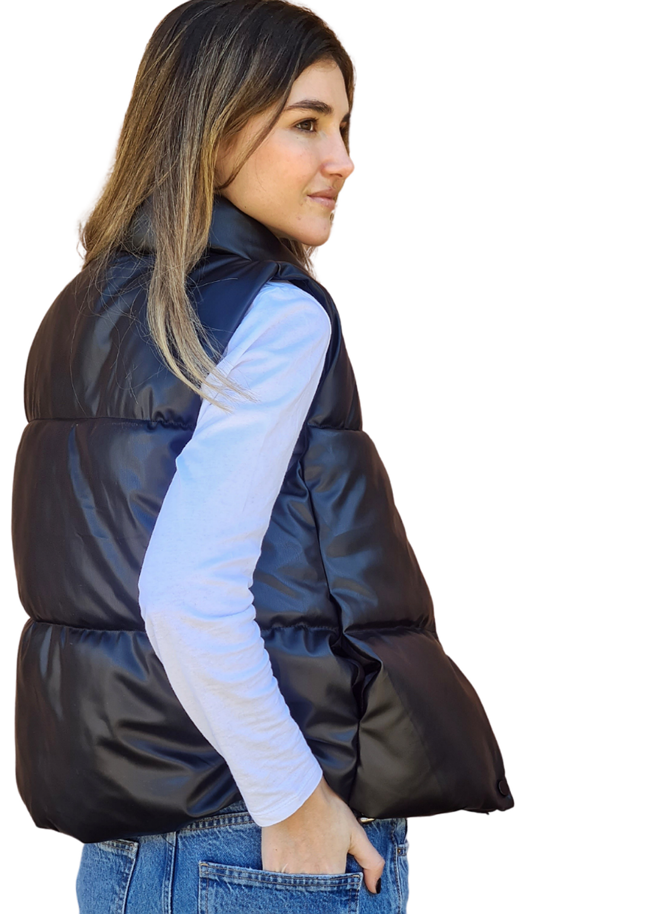 Chaqueta Puffer Sin Mangas MLK Casual Negra Mujer-2